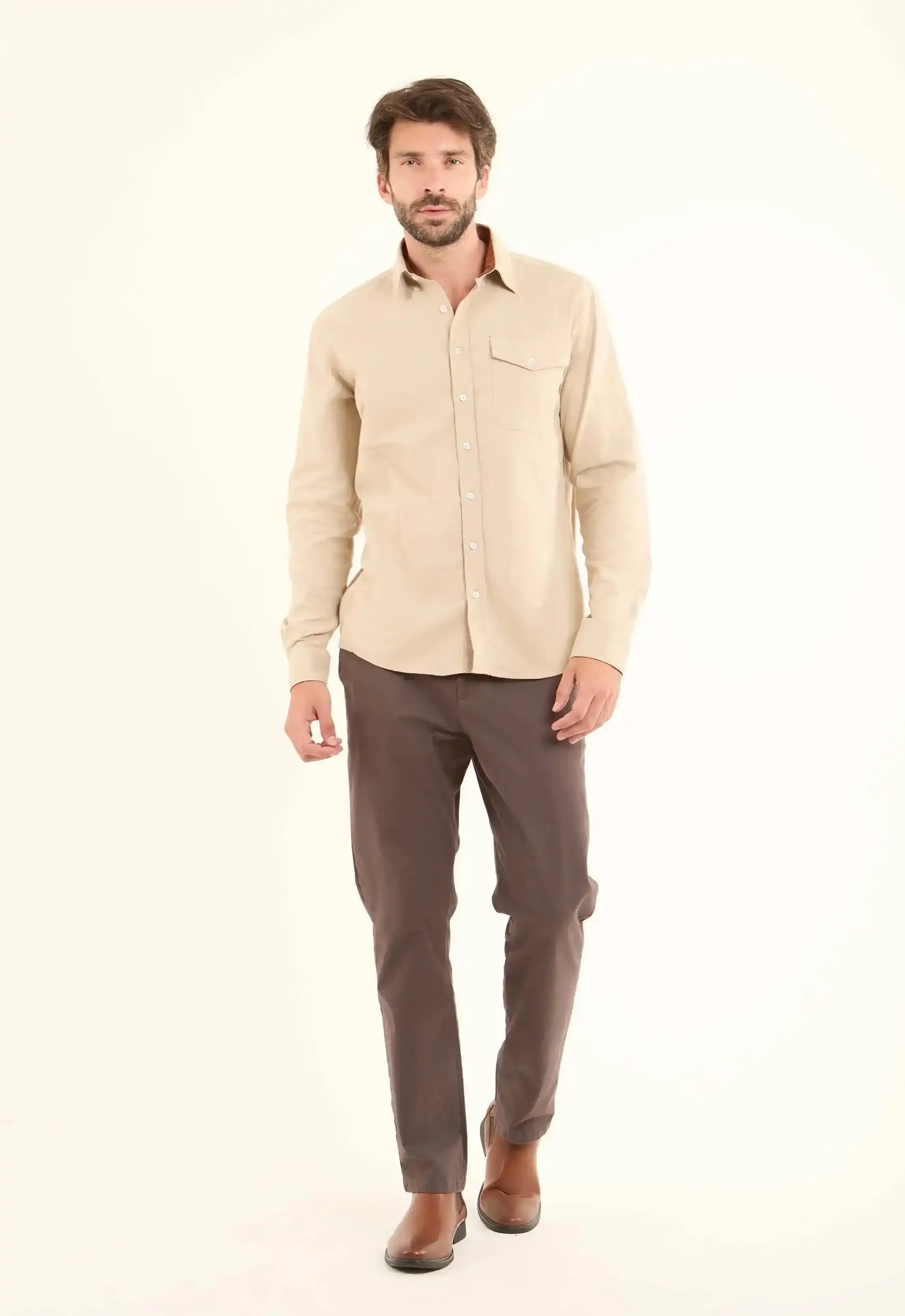 Solid Regular Cotton Shirt with Buttoned Pocket - Image 4
