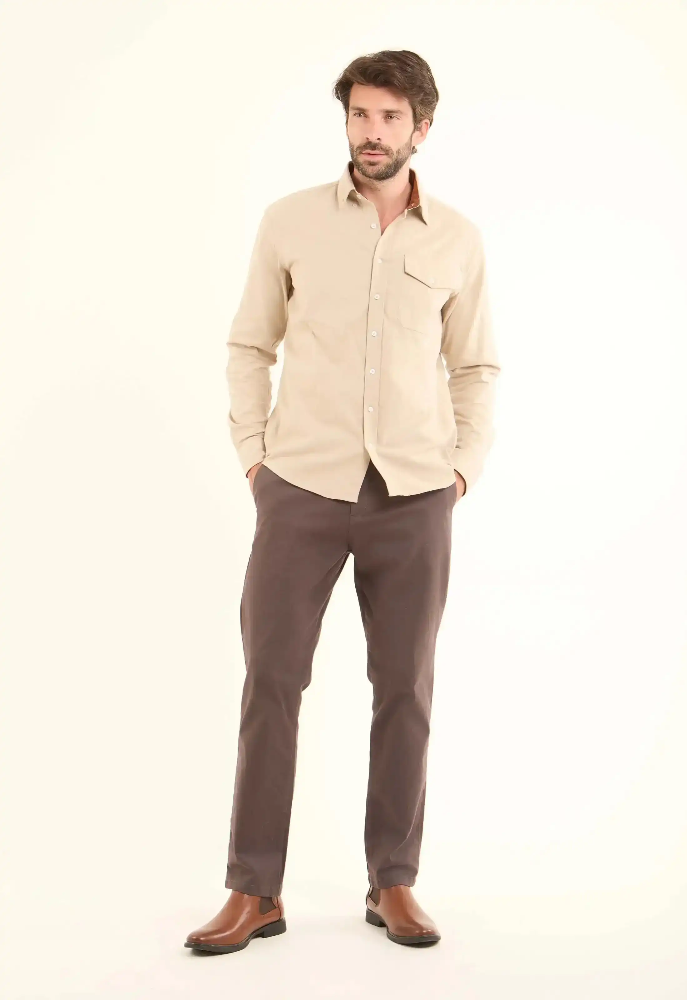 Solid Regular Cotton Shirt with Buttoned Pocket - Image 5