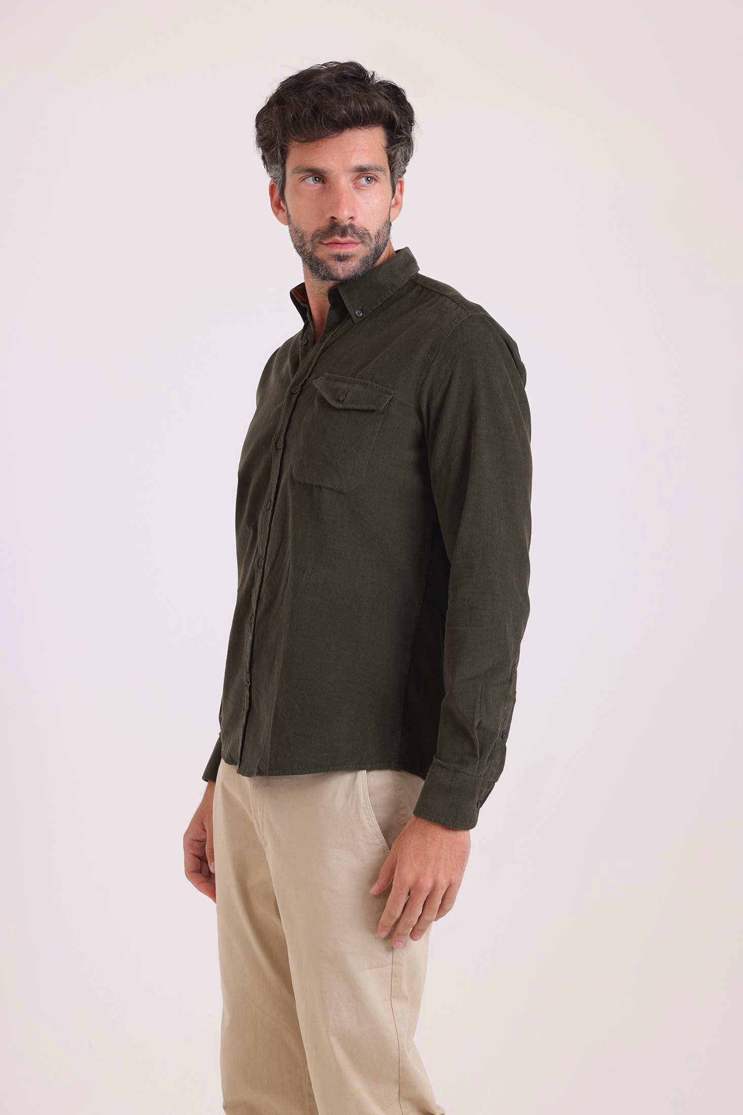 Solid Regular Cotton Shirt with Buttoned Pocket - Image 3