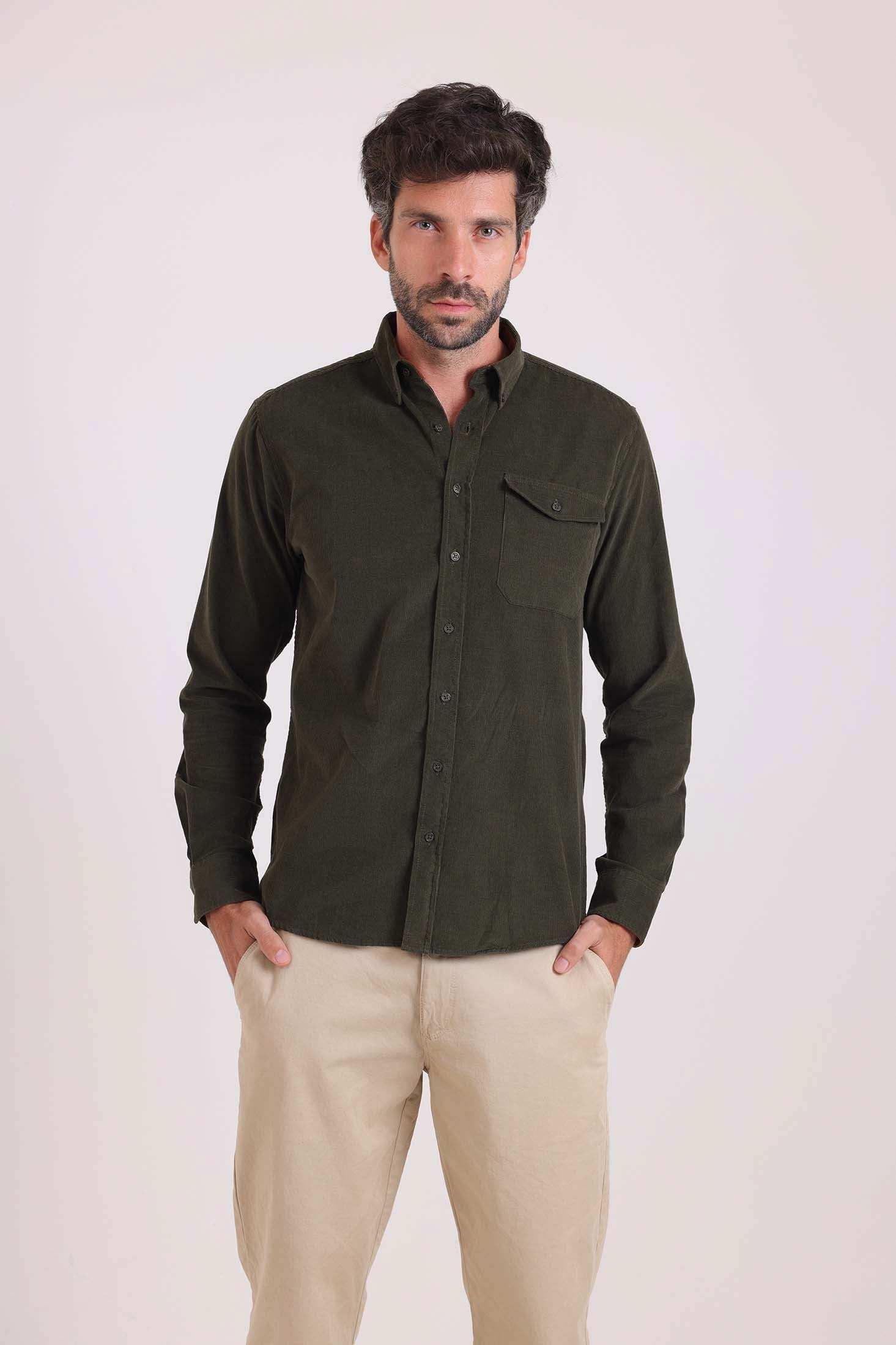 Solid Regular Cotton Shirt with Buttoned Pocket - Image 5