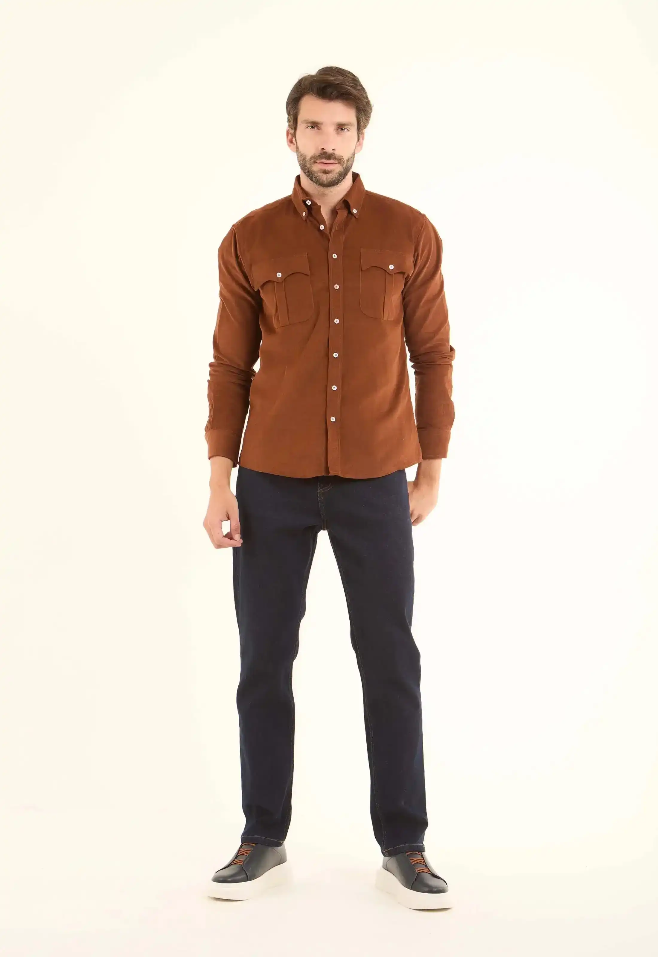Casual Ribbed Long Sleeves Shirt with Pockets - Image 4