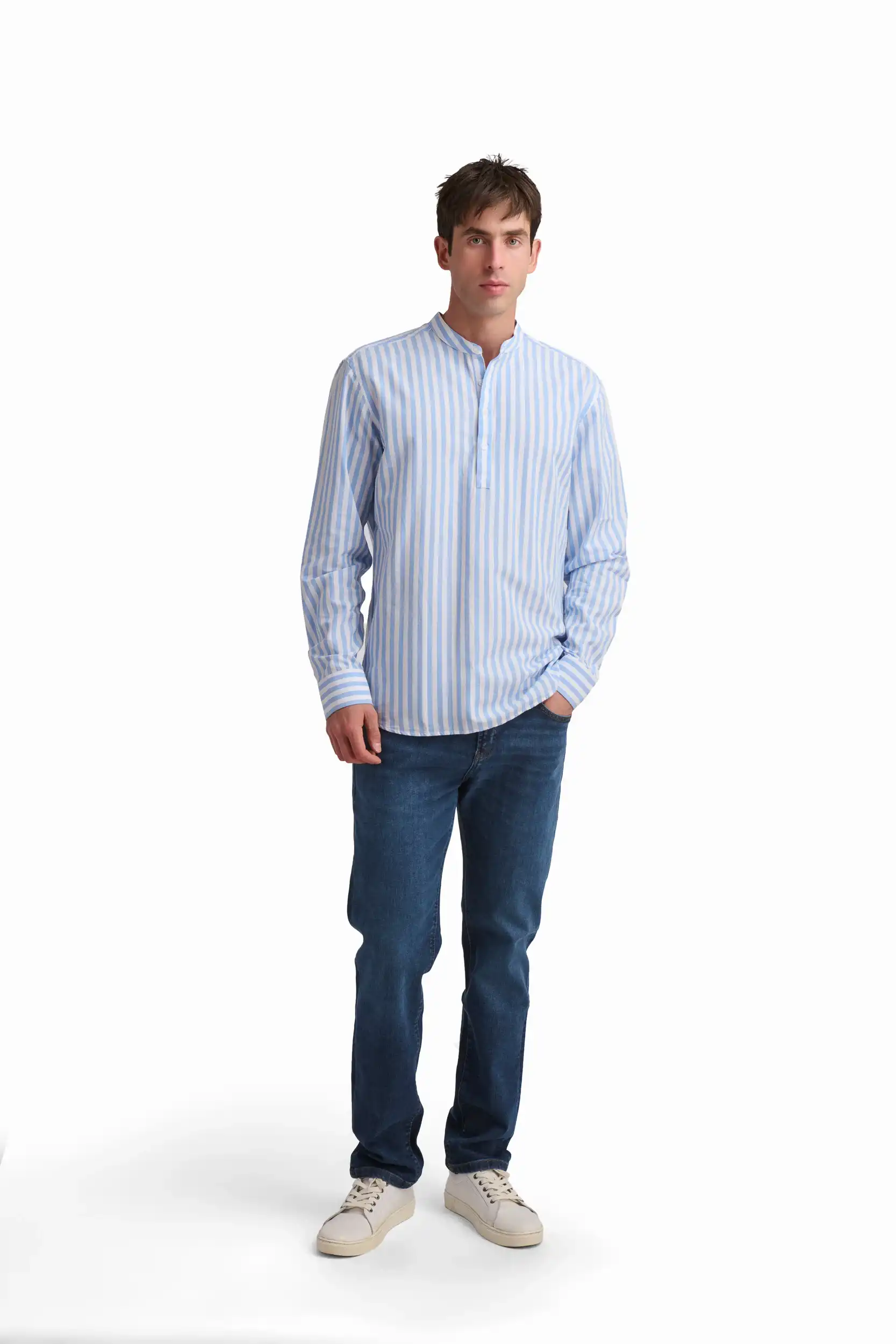 Blue Stripe Linen-Cotton Shirt