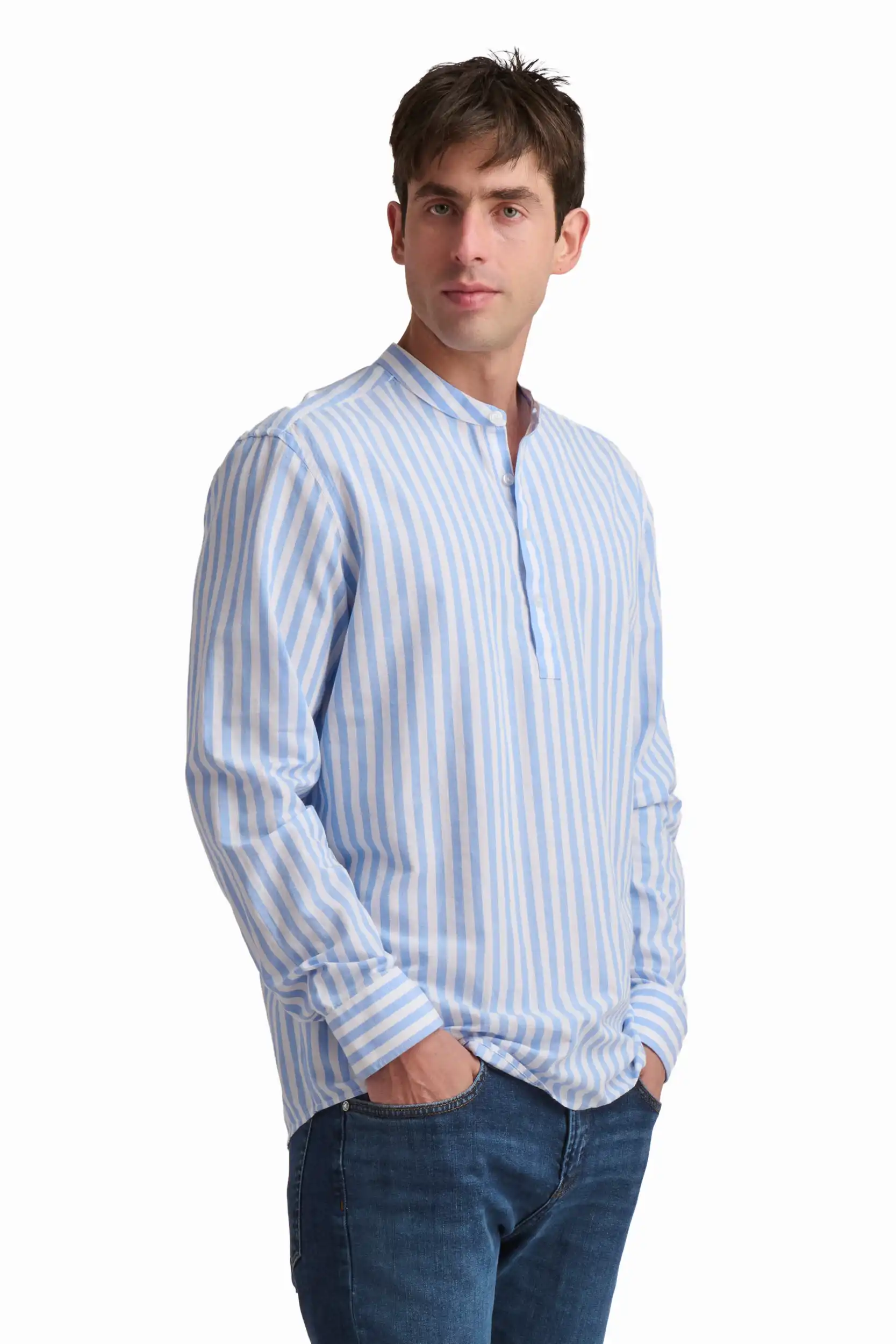 Blue Stripe Linen-Cotton Shirt - Image 4