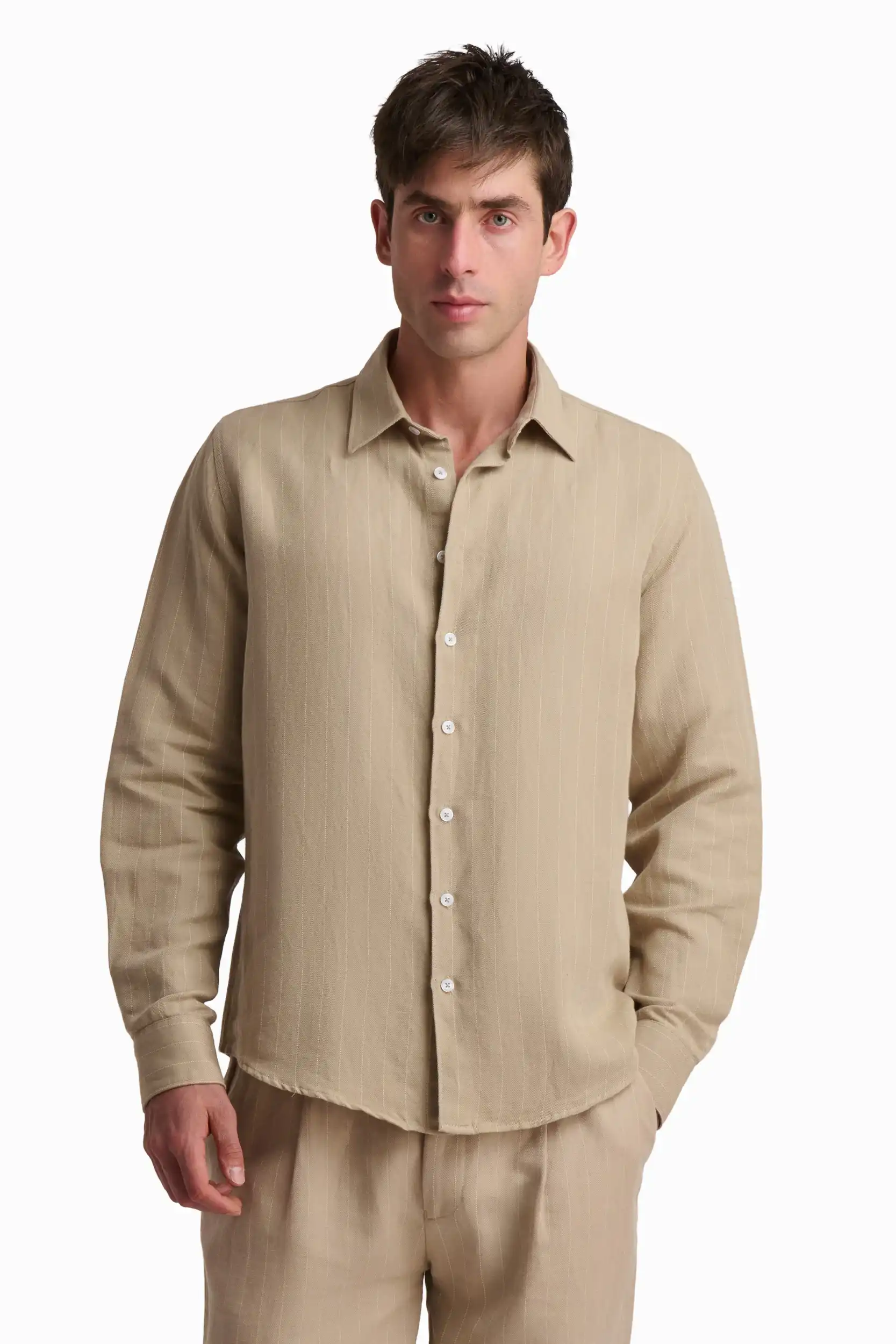 Beige Linen-Cotton Shirt - Image 2