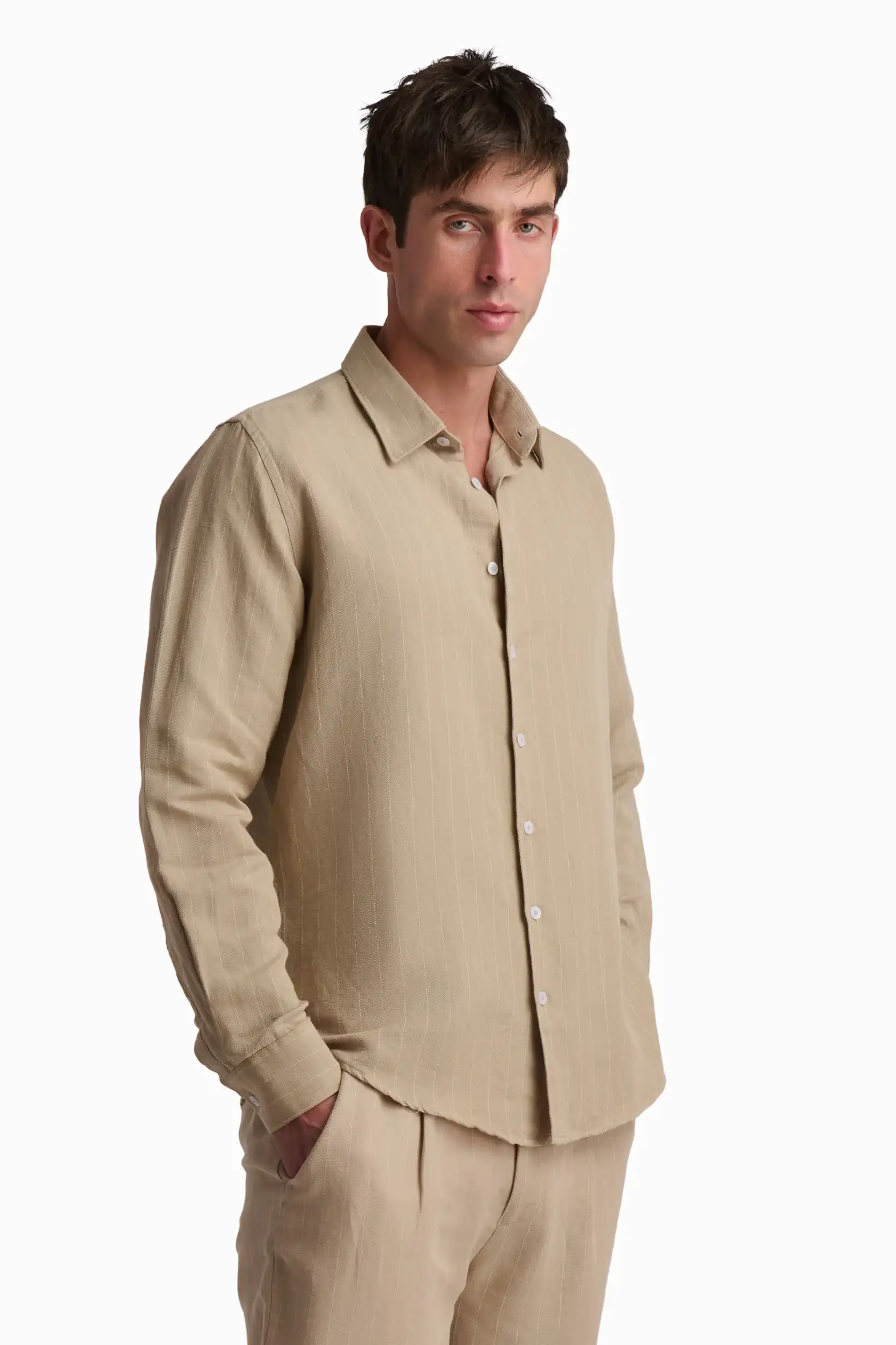 Beige Linen-Cotton Shirt - Image 3