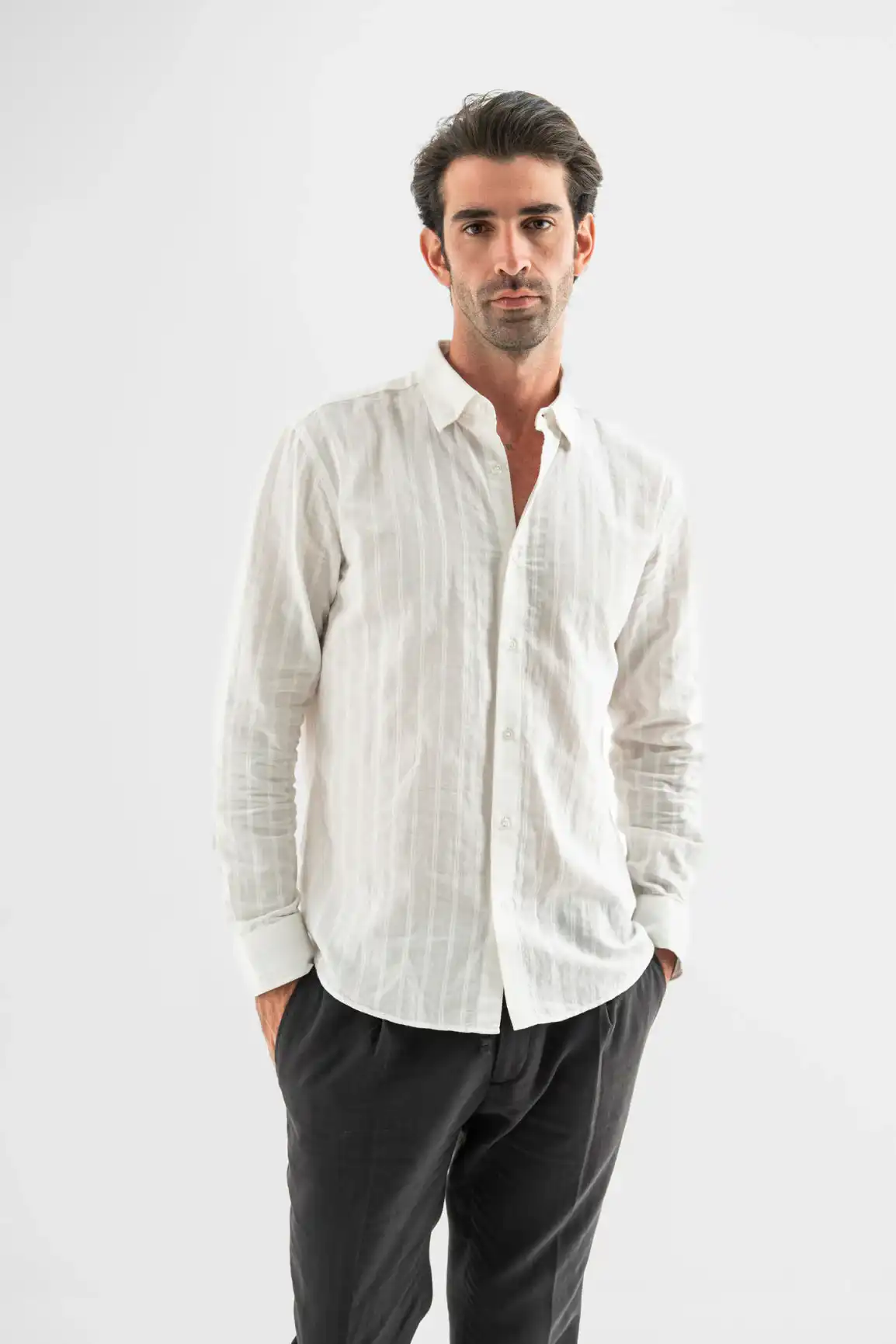White Cotton Textured Shirt