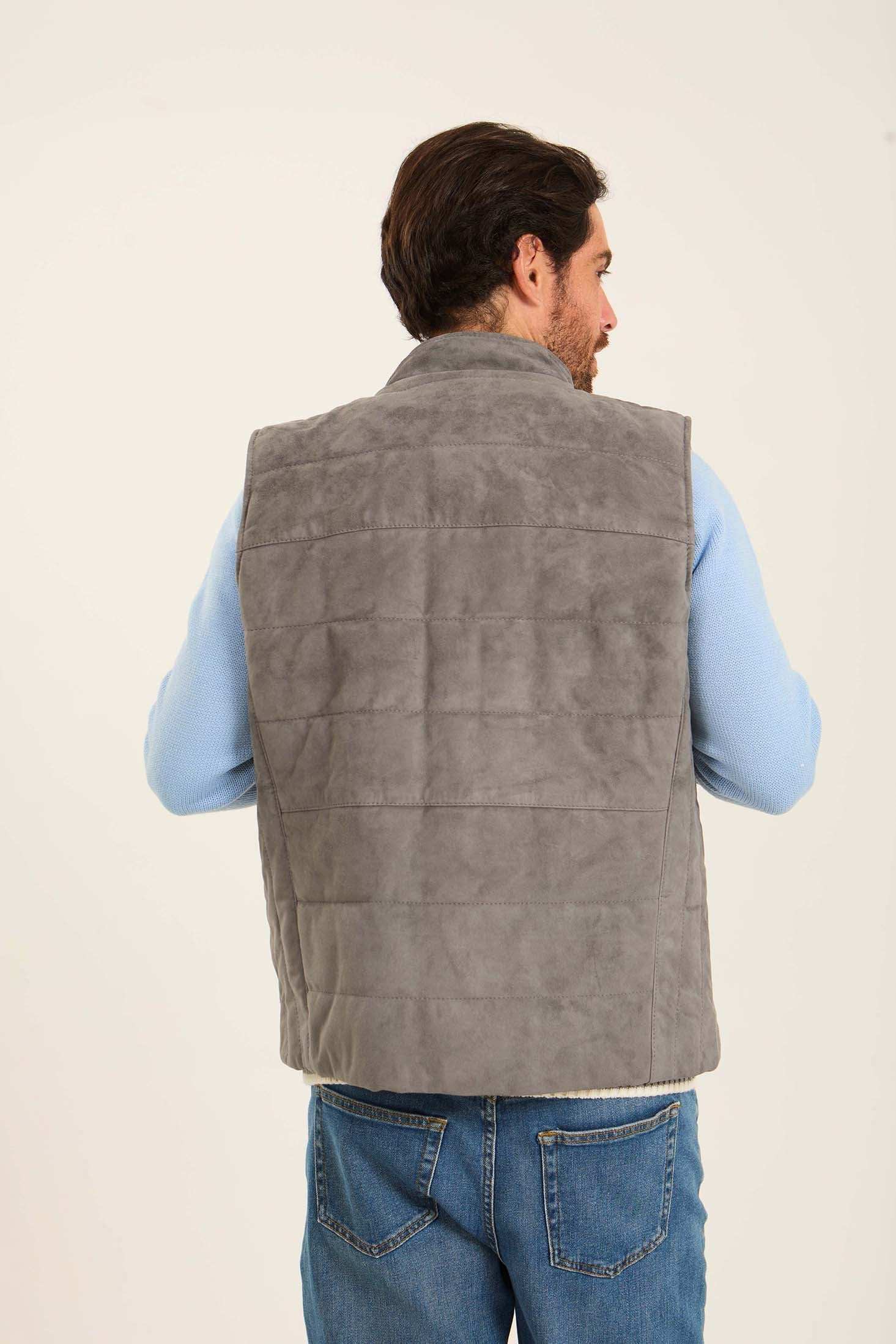 Men Suede Genuine Leather Vest Grey - Image 3