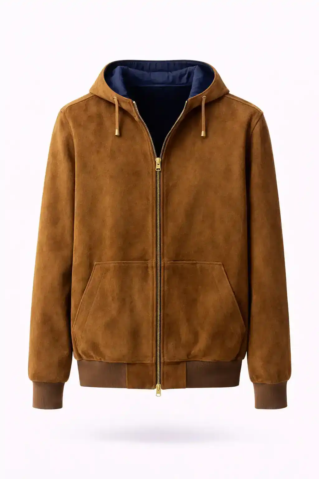 Suede-Texture Zip Hooded Jacket
