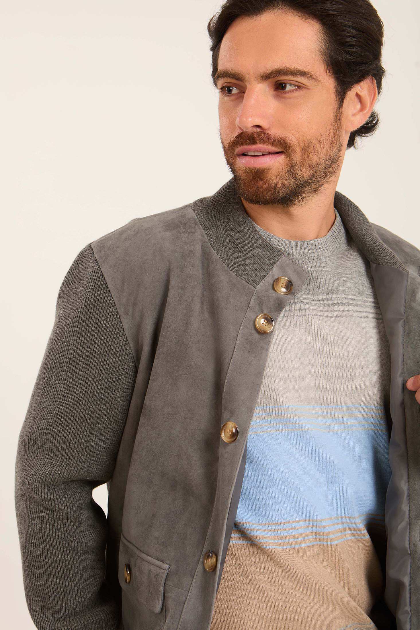 Men Suede Genuine Leather Jacket Grey - Image 4