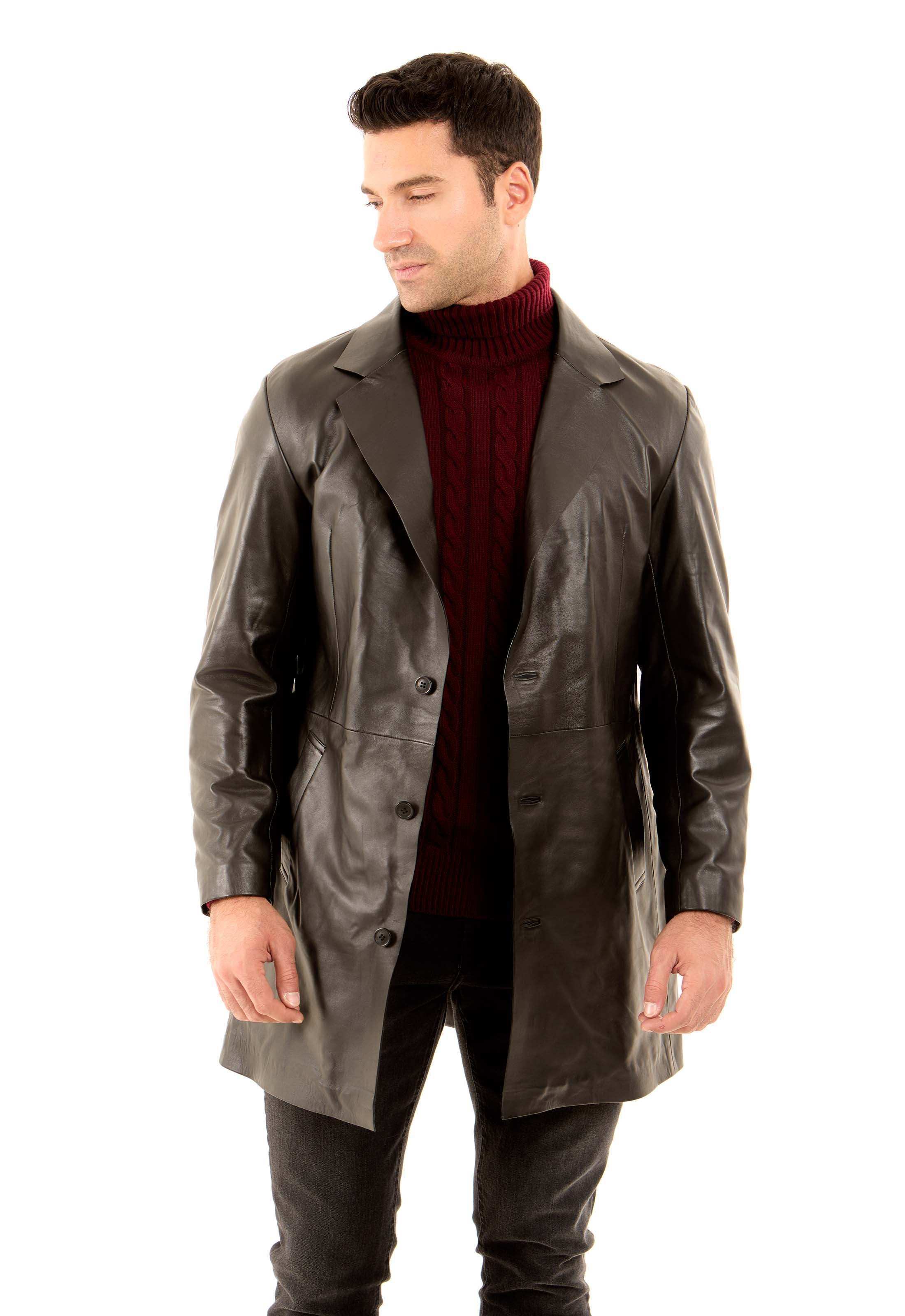 Leather Long Coat with Classic Tailoring - Image 3