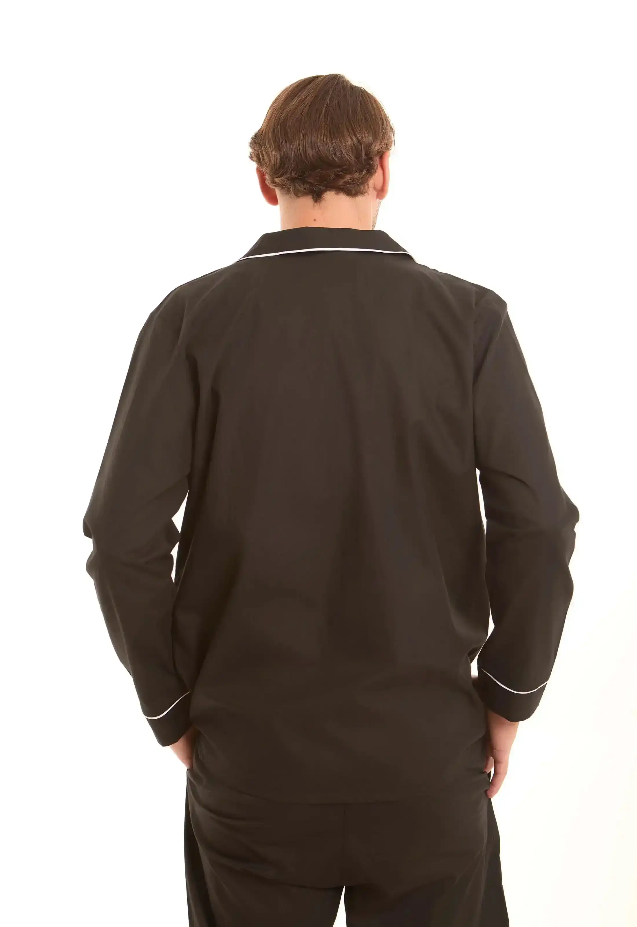 Solid Classic Pajama Set with Pockets - Image 4