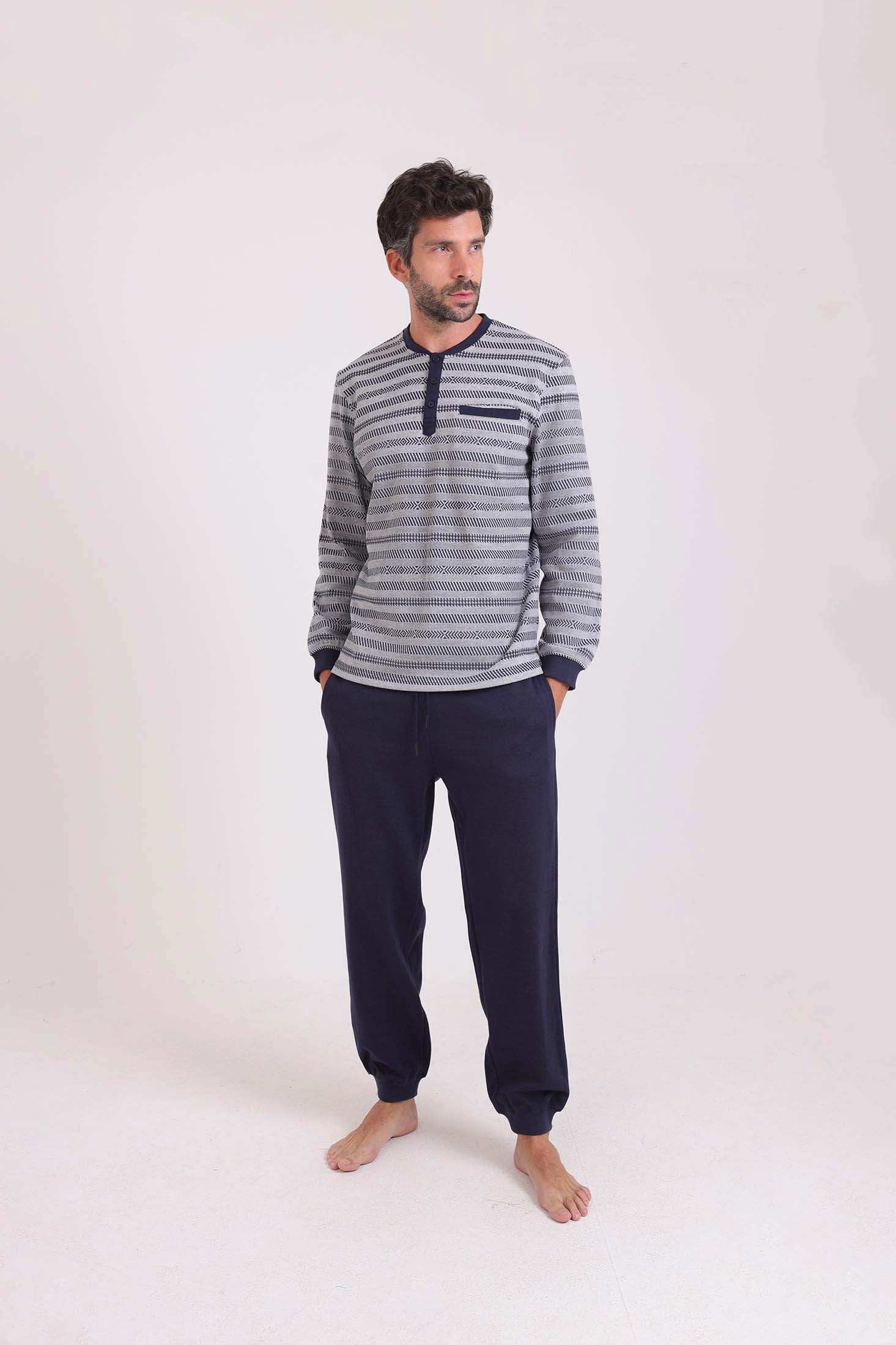 Striped Top & Solid Pants Winter Pajama Set - Image 2