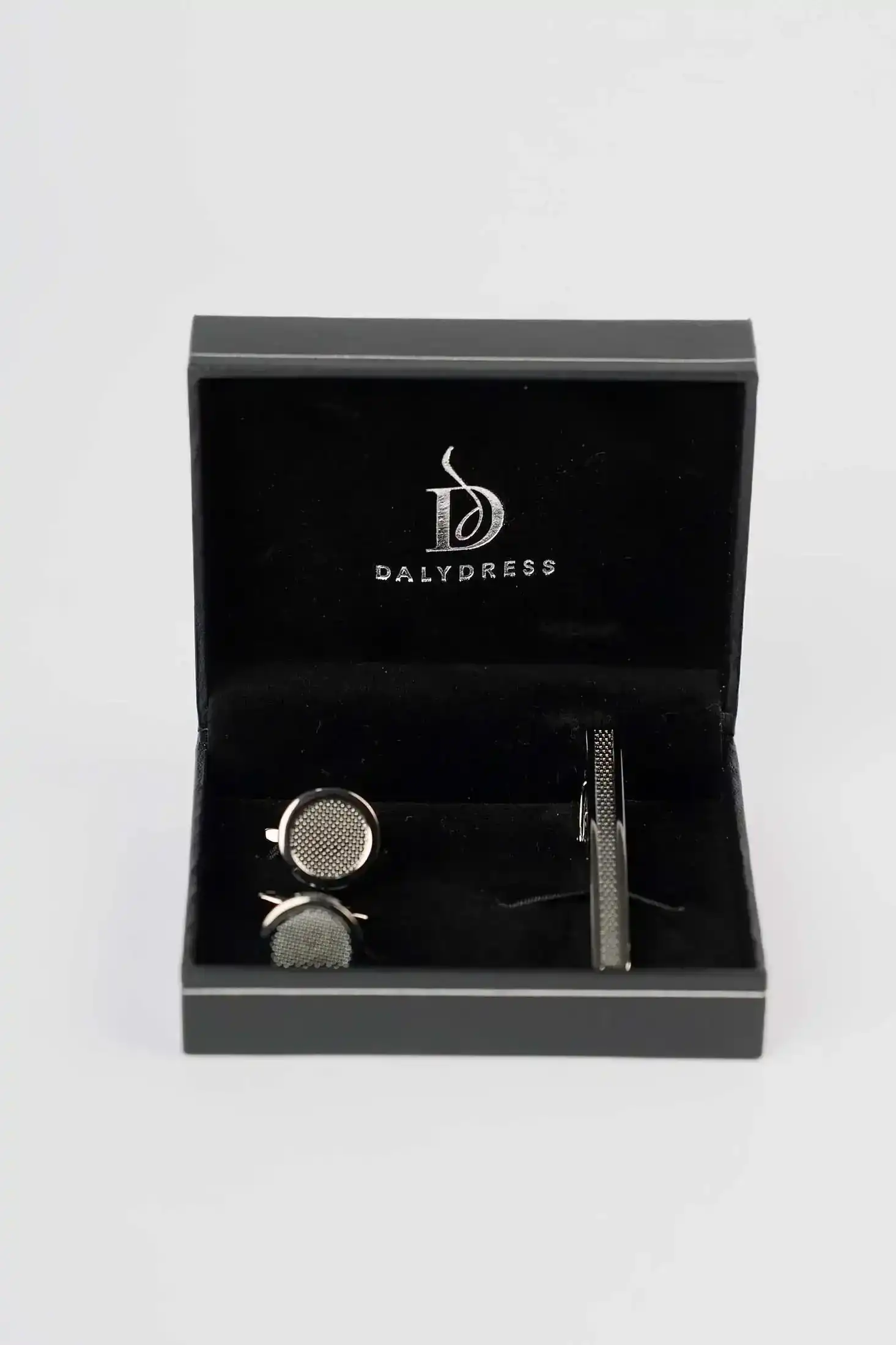 Textured Cufflink & Metal Tie Clip Set - Image 3