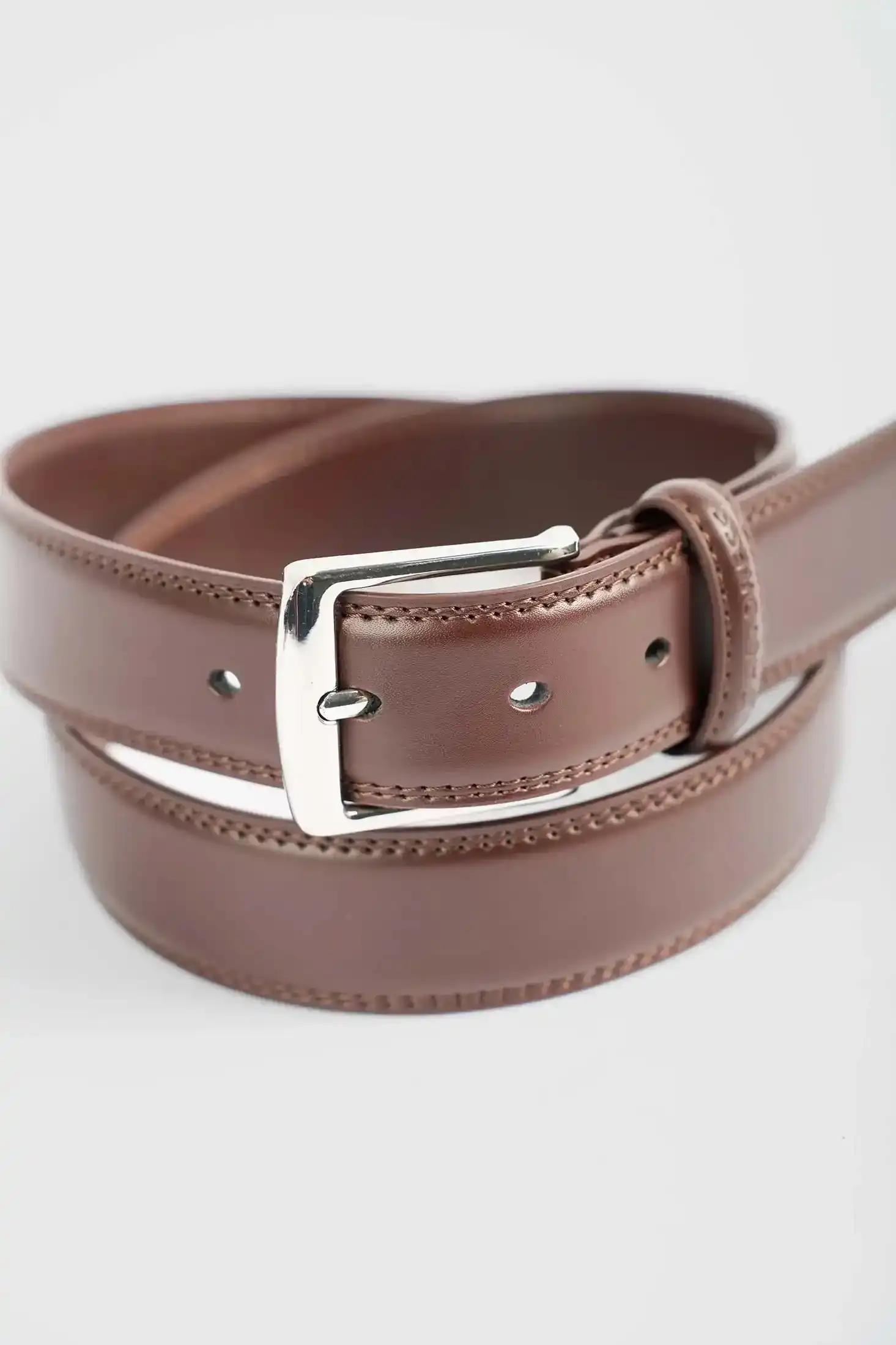 Stitched-Edge Genuine Cow Leather Belt