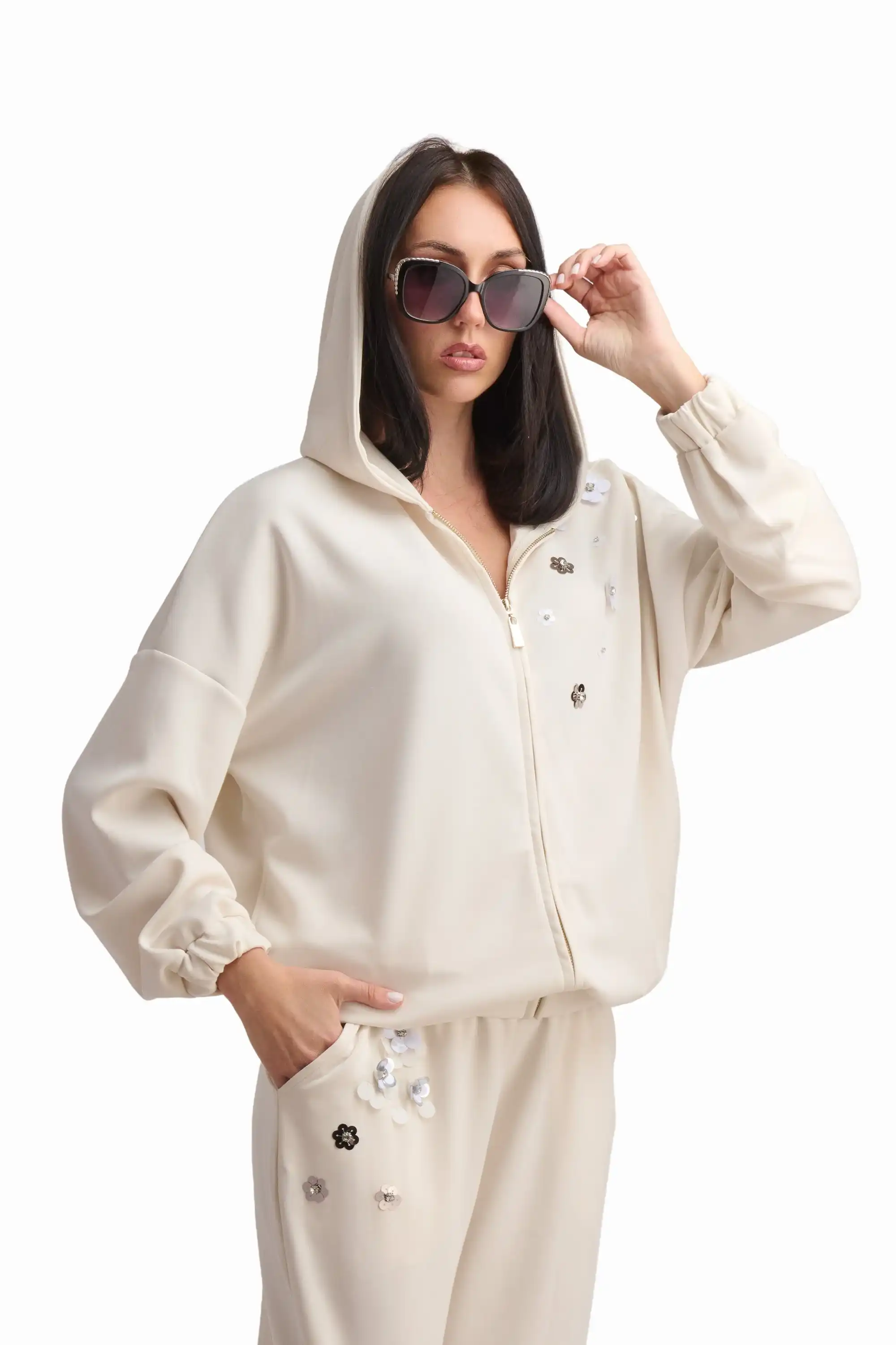 Cream Petal Zip Jacket - Image 2