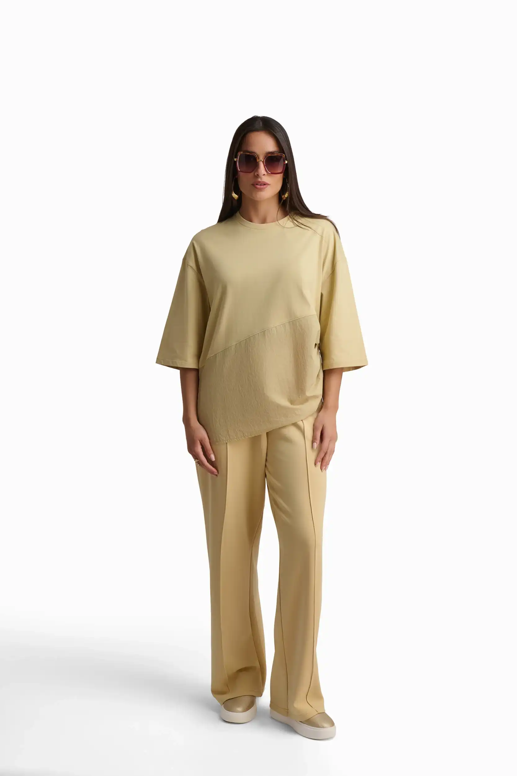 Sand Contrast Panel Cotton Top