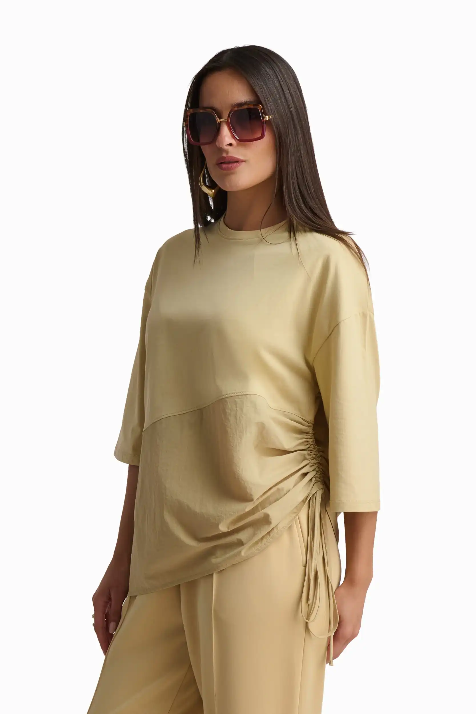 Sand Contrast Panel Cotton Top - Image 3