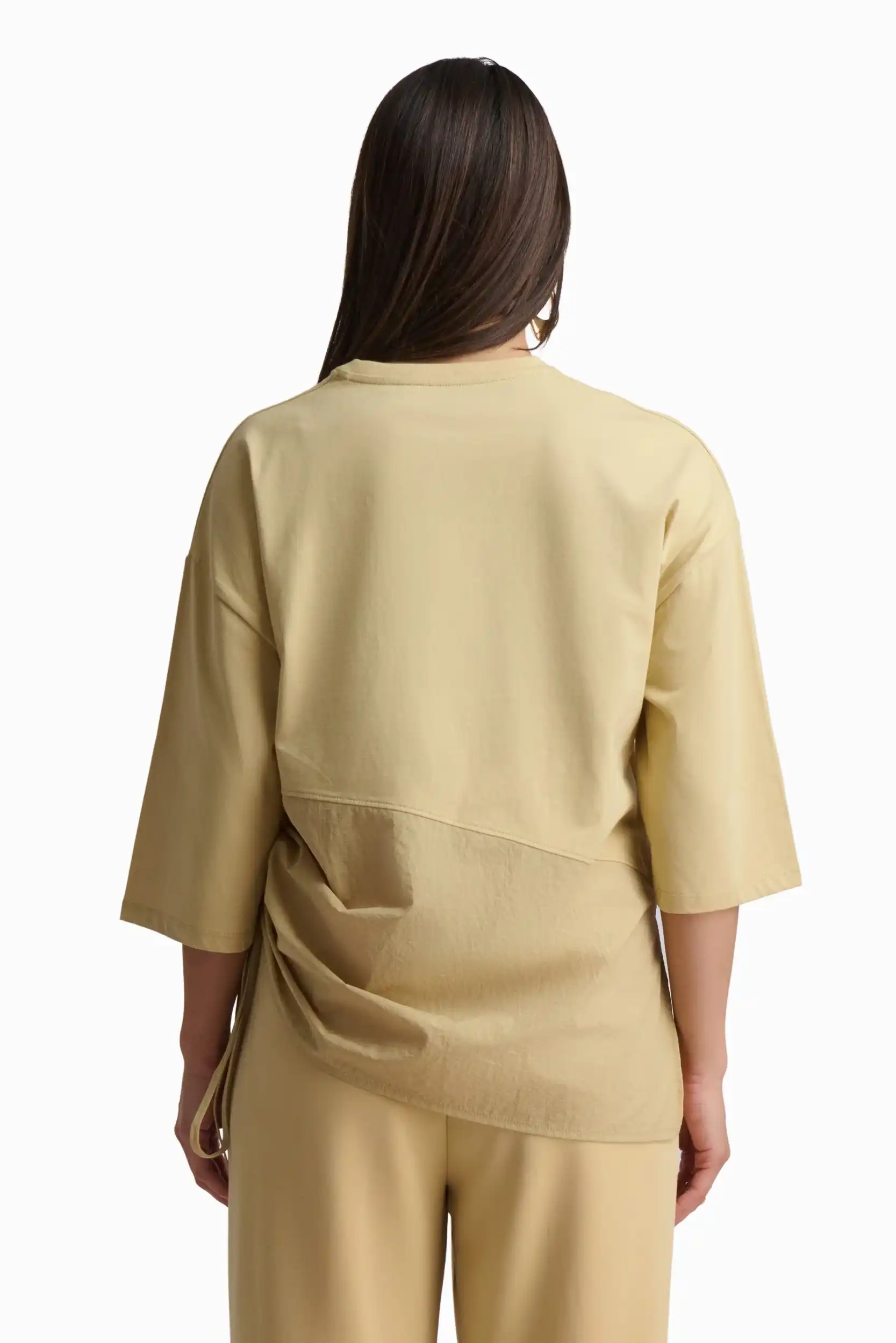 Sand Contrast Panel Cotton Top - Image 5