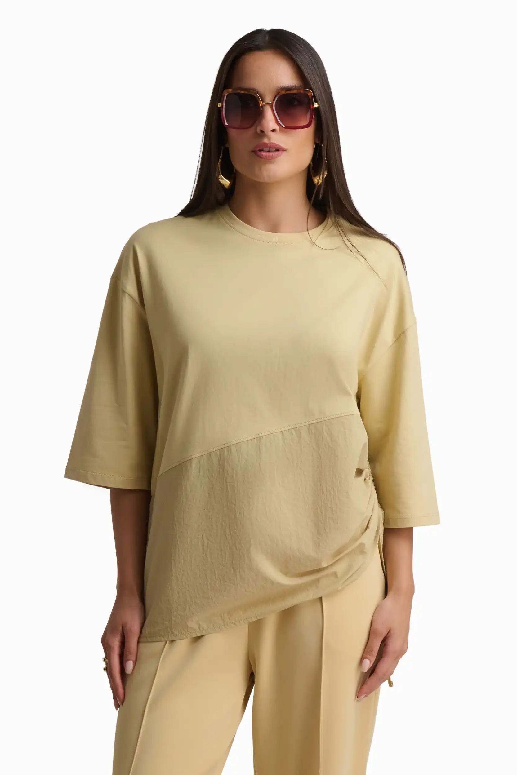 Sand Contrast Panel Cotton Top - Image 6