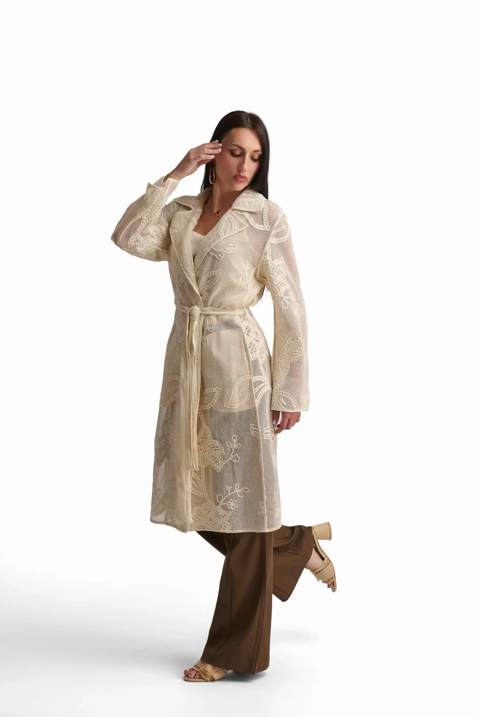 Cream Floral Lace kimono - Image 3