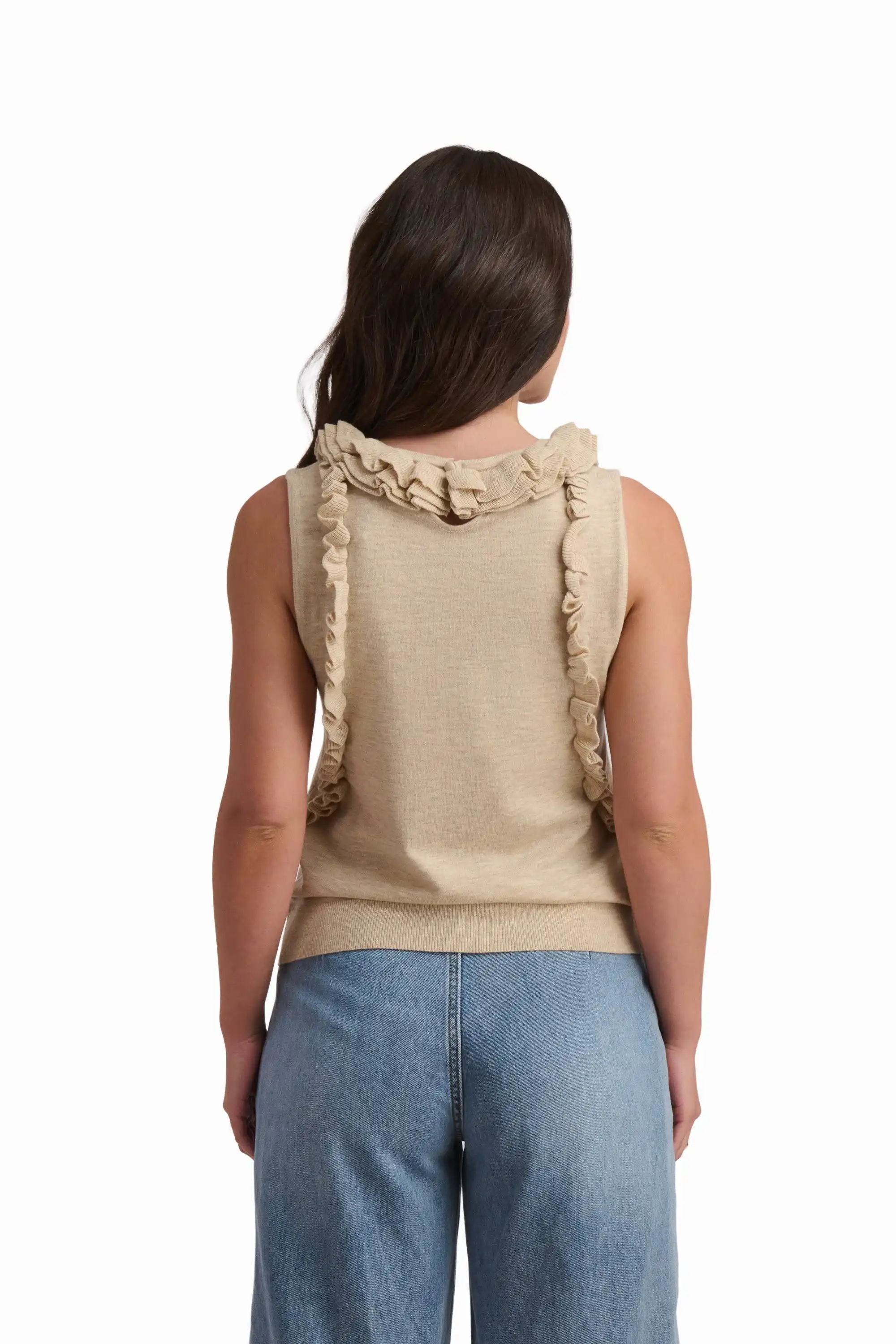 Beige Knit Top with Ruffle Detail - Image 3