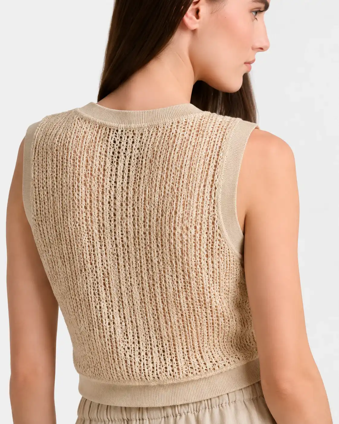 Beige Sheer Crochet Top - Image 3