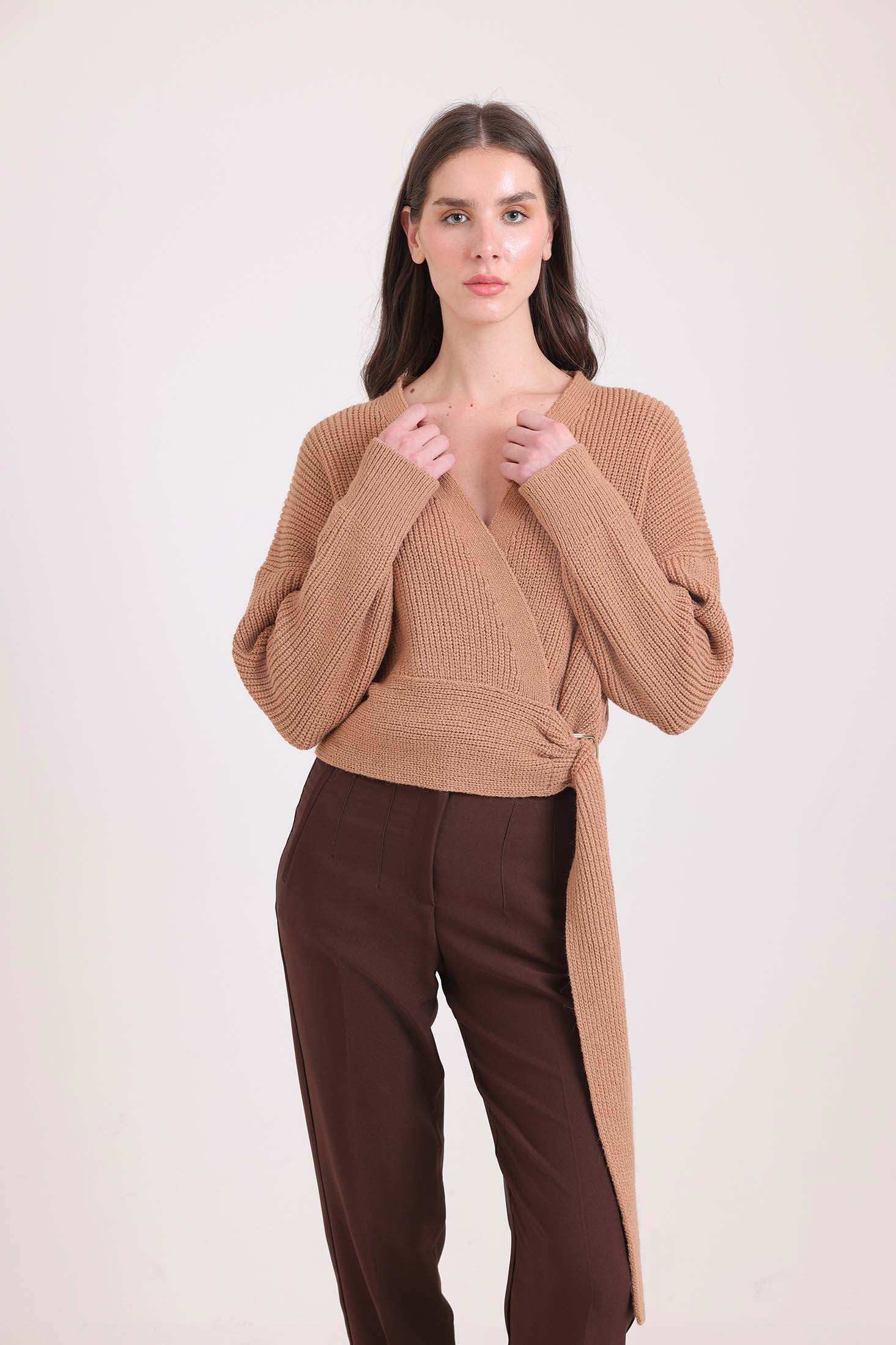 V-Neck Chunky Knit Wrap Cardigan - Image 3