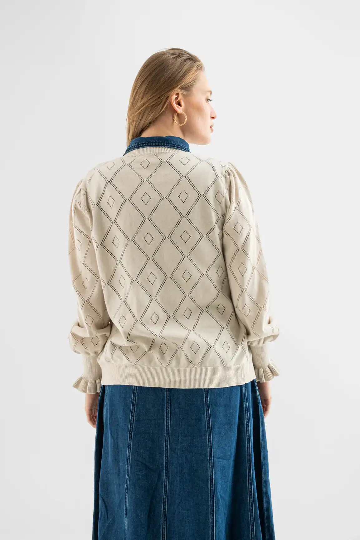 Ivory Diamond Knit Cotton Cardigan - Image 3