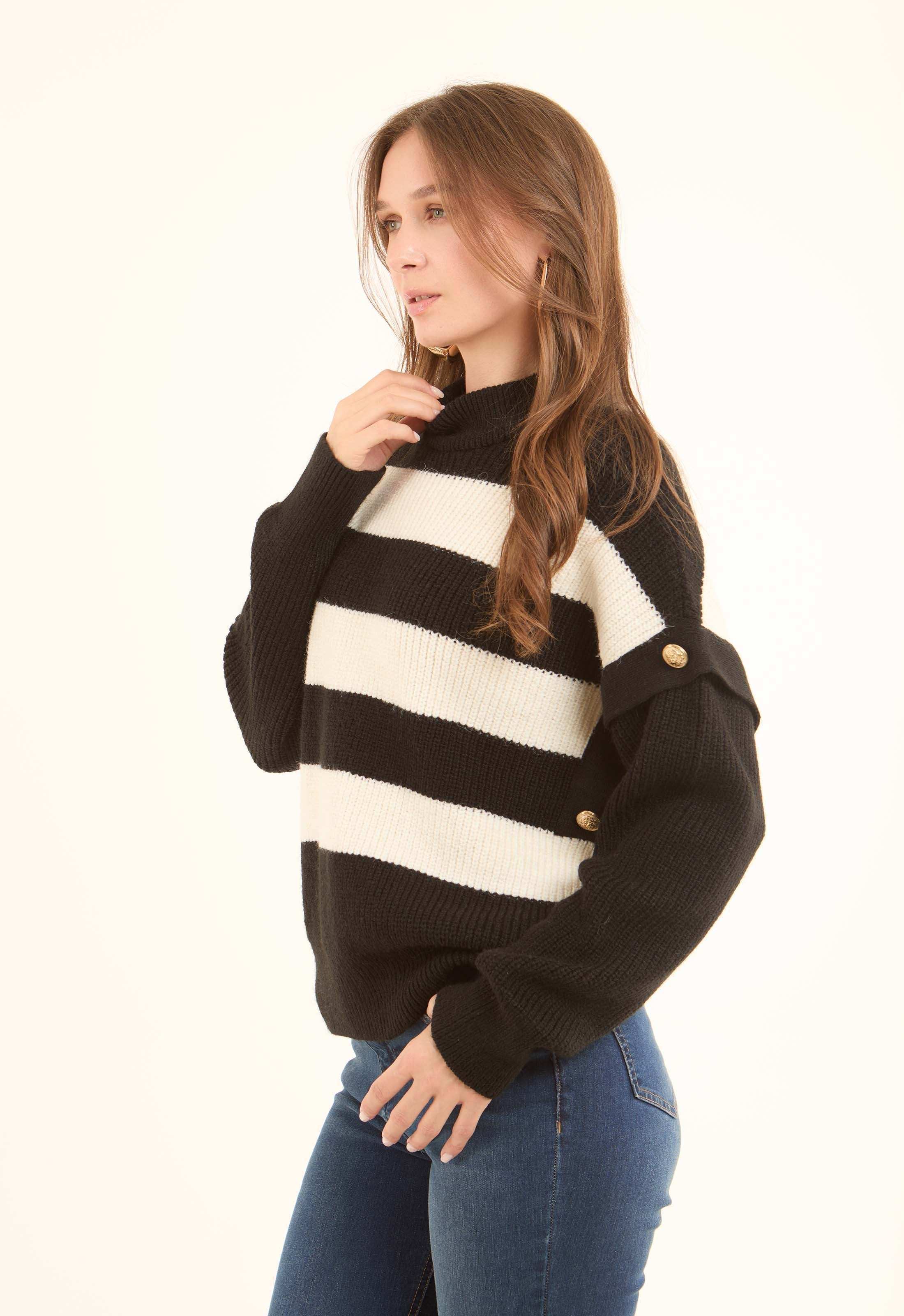 Dual-Tone Striped Knitted Relaxed Pullover - Image 2