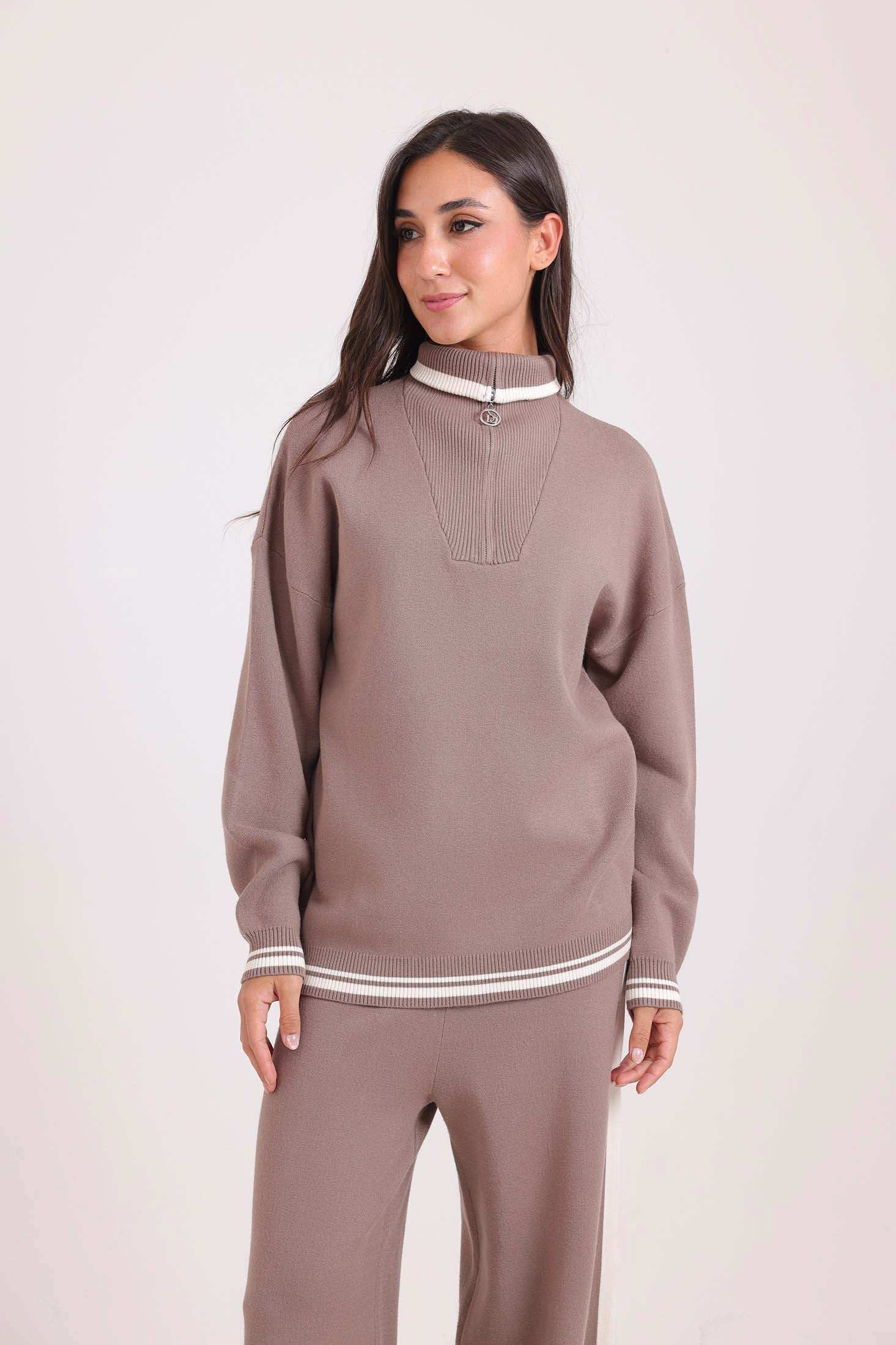 Piping Zipped Sweater with Front Pockets - Image 4