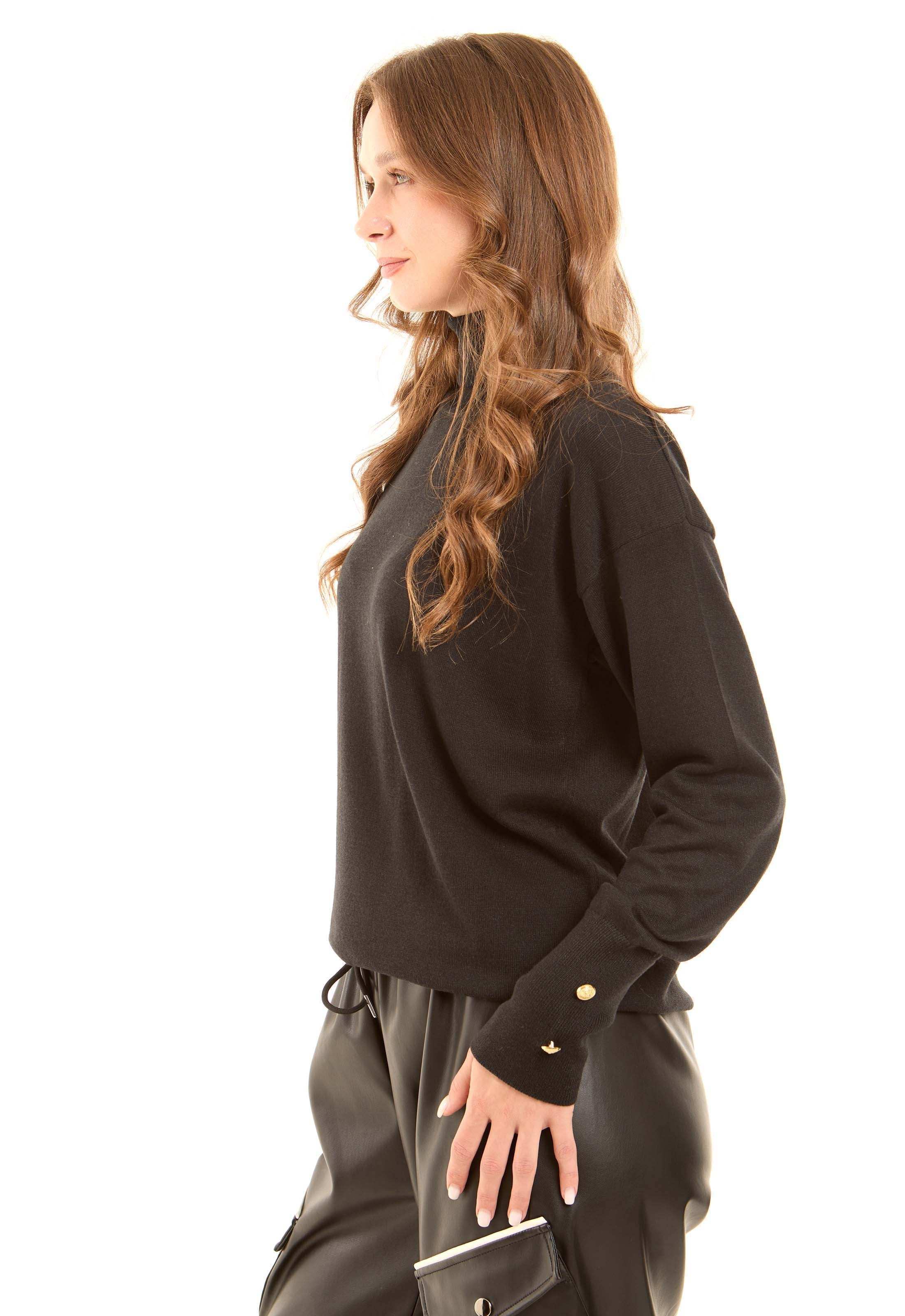 Long Sleeves with Decorative Buttons Solid Pullover - Image 4