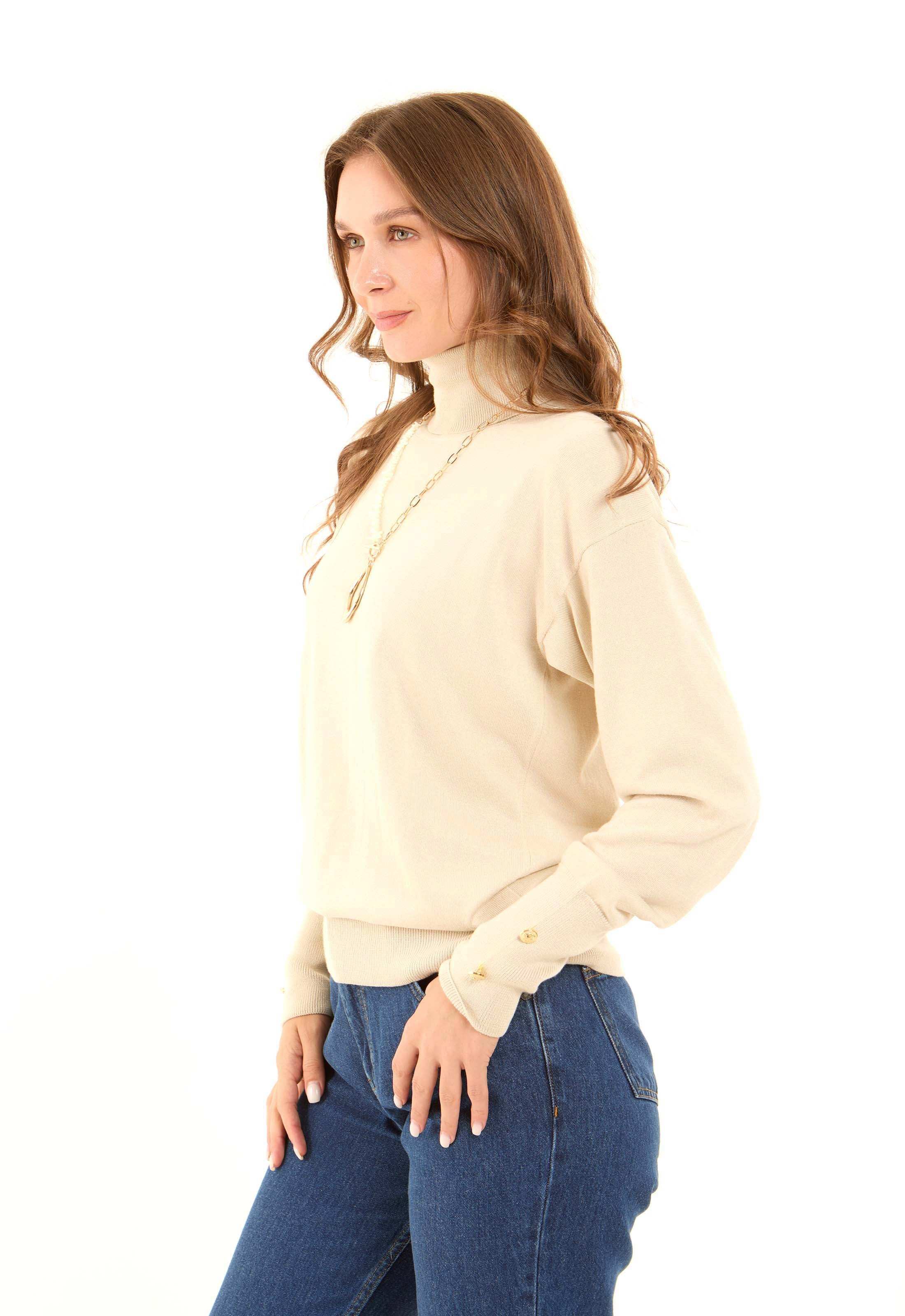 Long Sleeves with Decorative Buttons Solid Pullover - Image 4