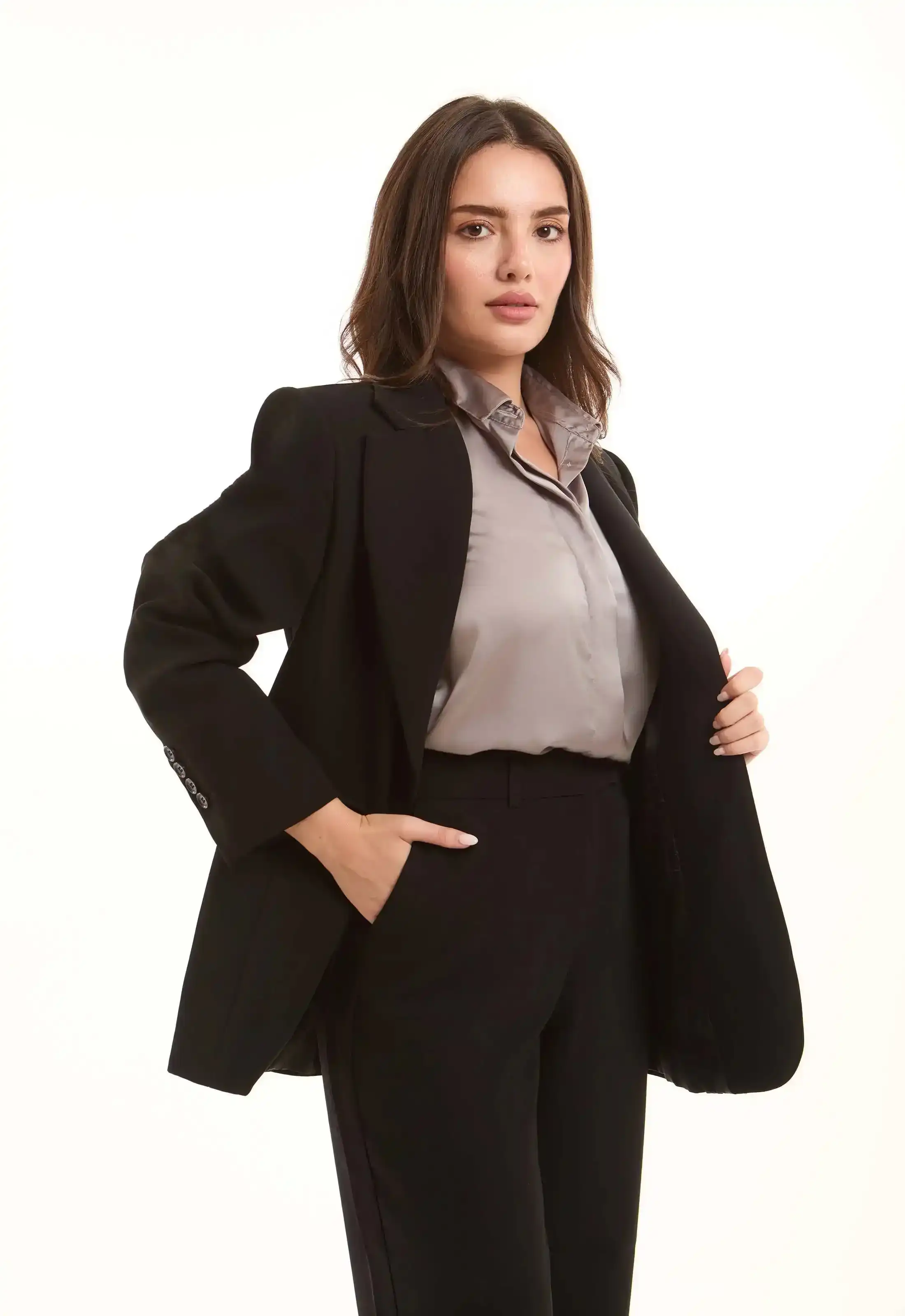Structured Tailored Polyester Blazer Jacket - Image 2