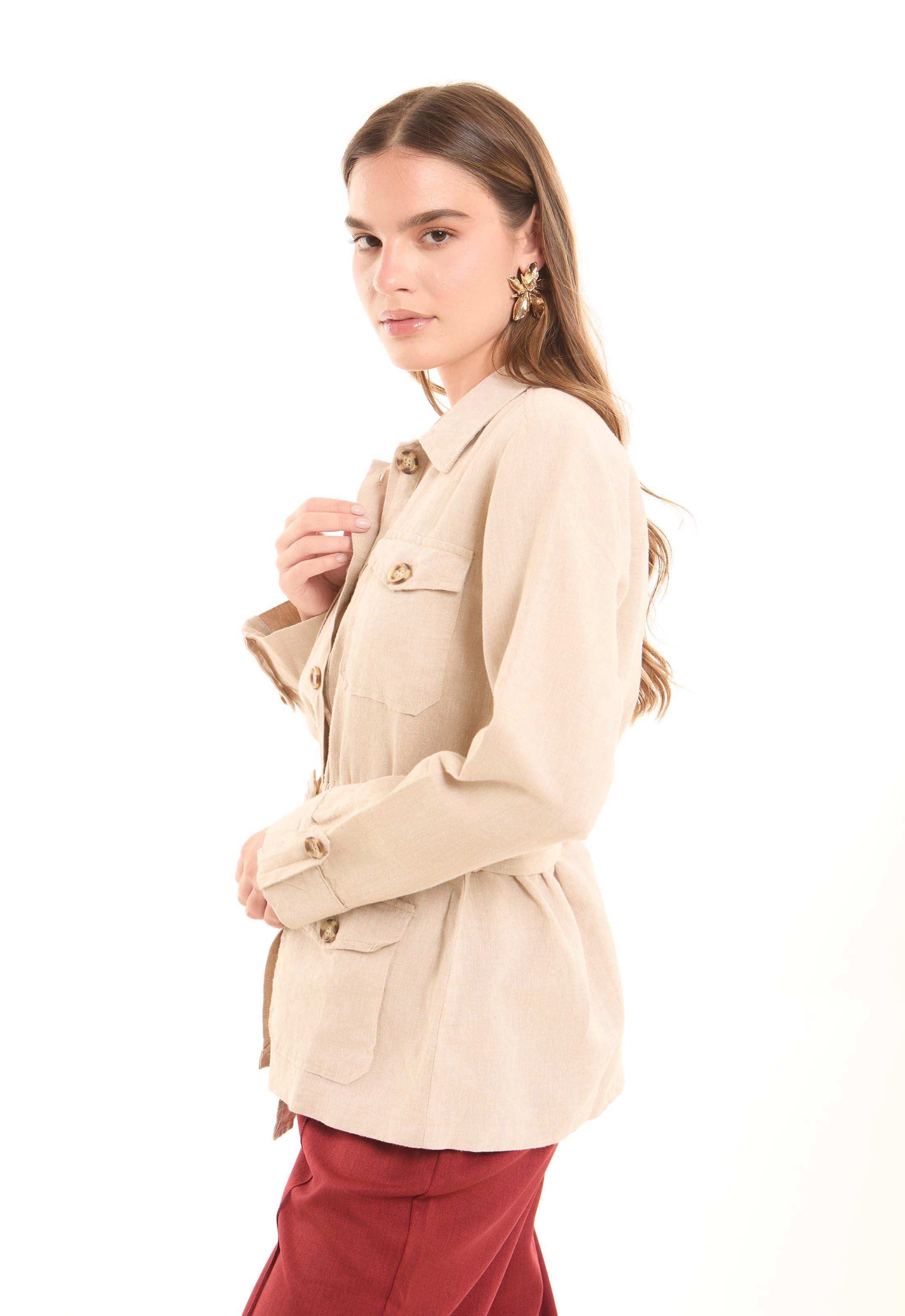 Belted Cotton-Linen Utility Jacket - Image 2