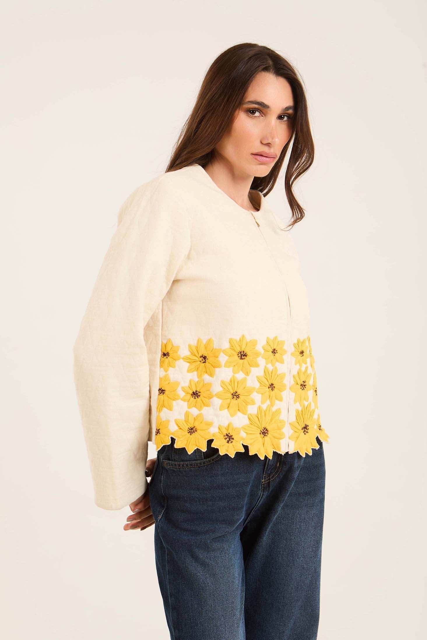 Floral Embroidered Jacket with Scalloped Hem - Image 2