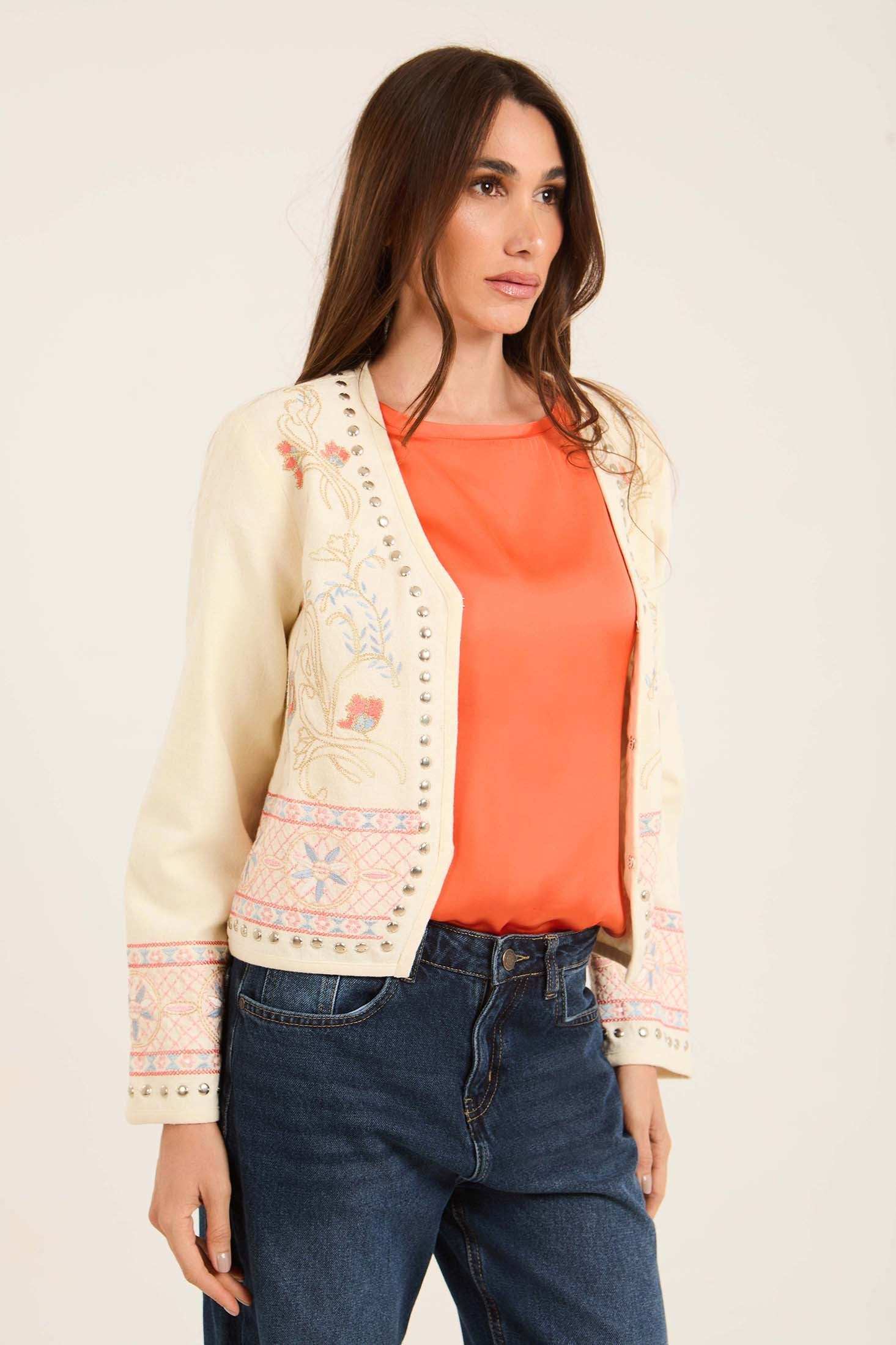 Embroidered Jacket with Studded Trim - Image 2