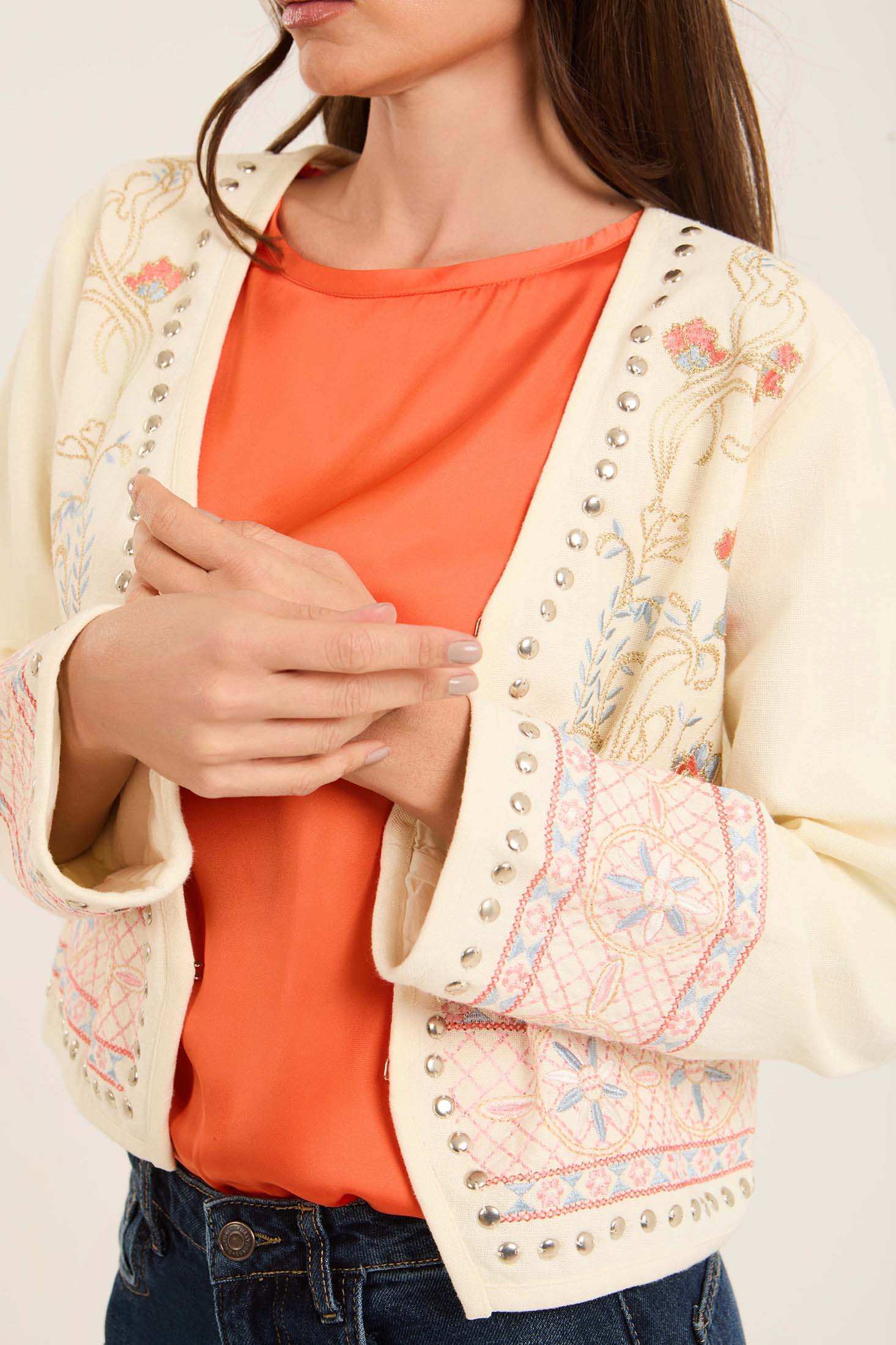 Embroidered Jacket with Studded Trim - Image 4