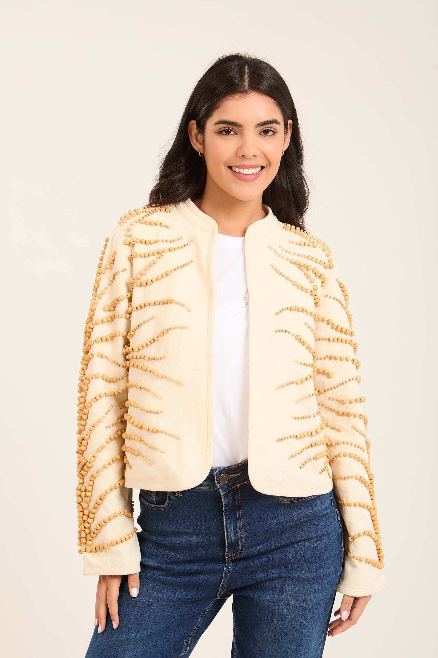 Textured Beaded Jacket with 3D Detailing - Image 3