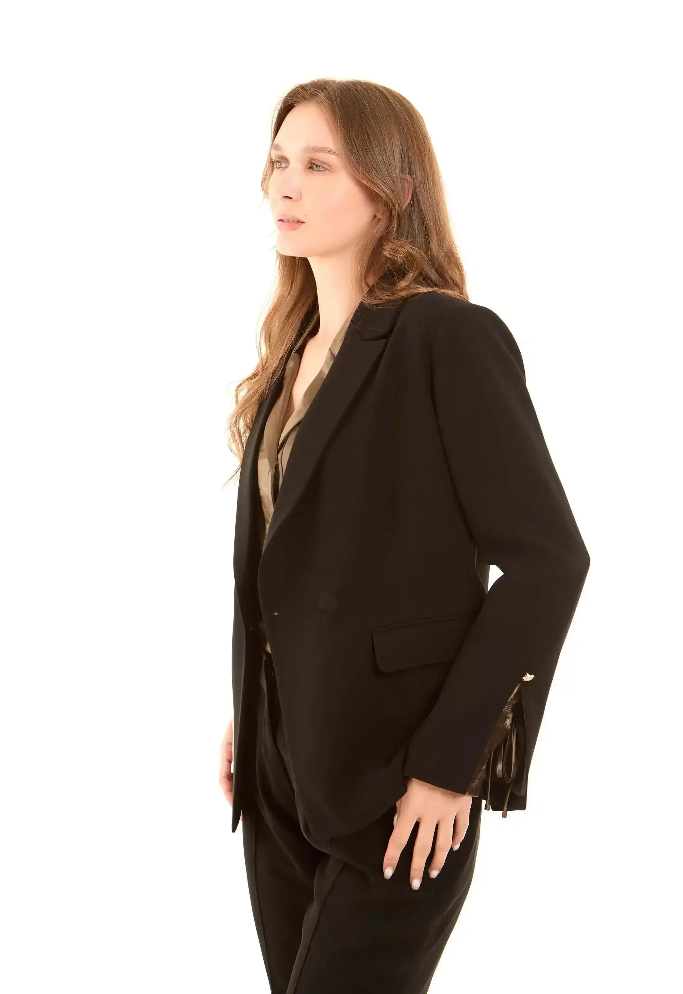 Tailored Polyester Blazer with Sleeve Tie Detail - Image 4