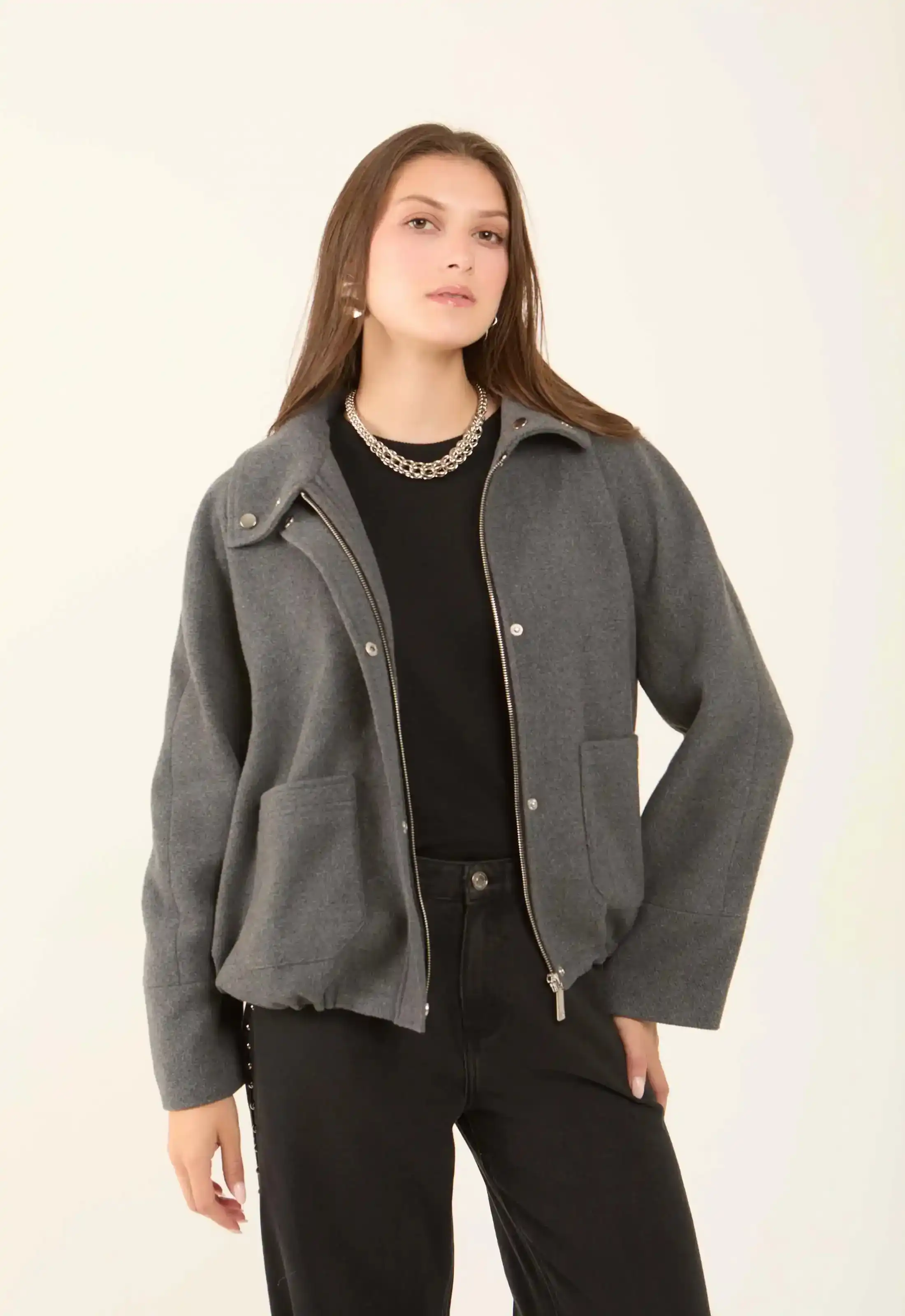 Cozy Zipper Jacket with Front Pockets - Image 2