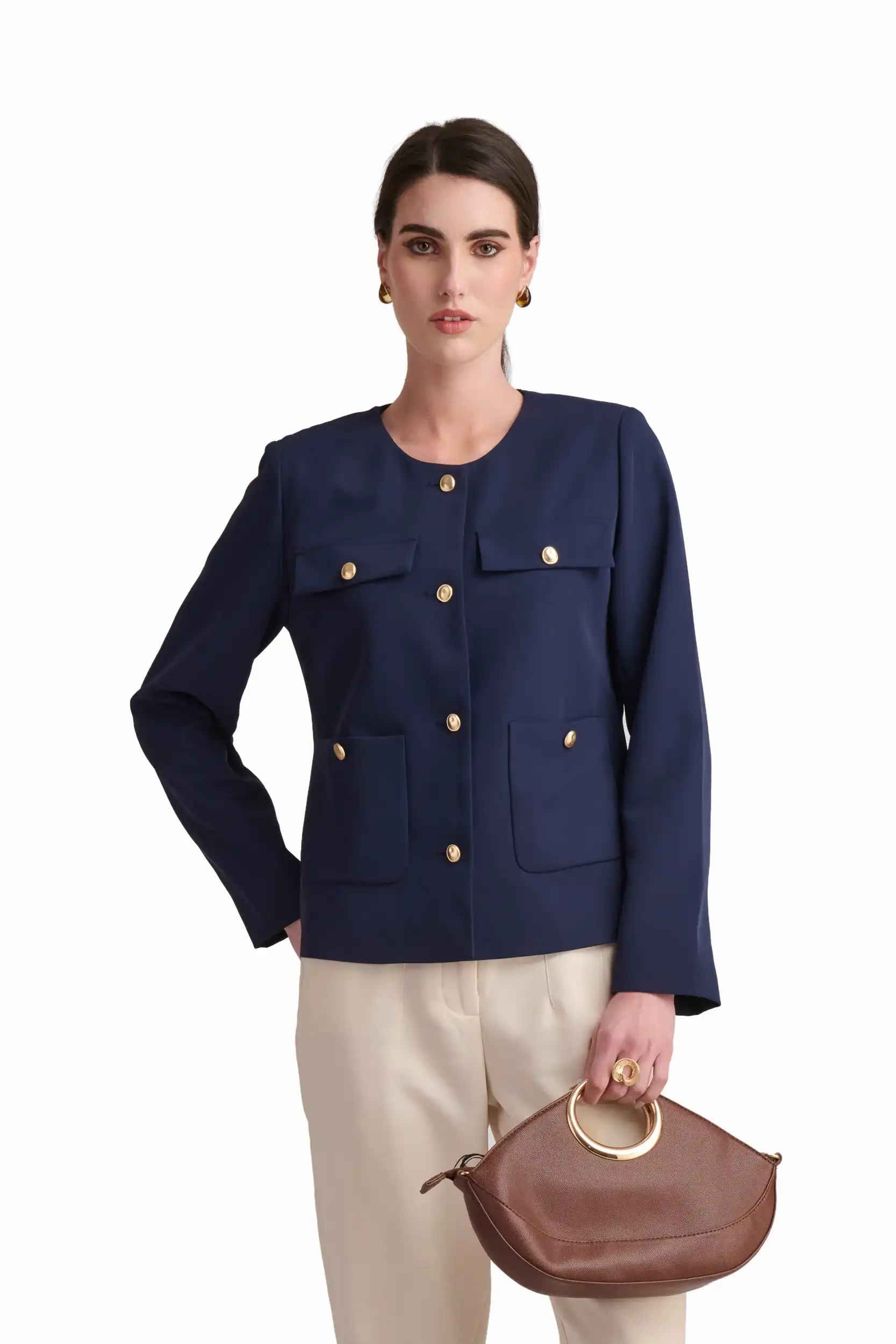 Navy Gold-Button Tailored Jacket - Image 3