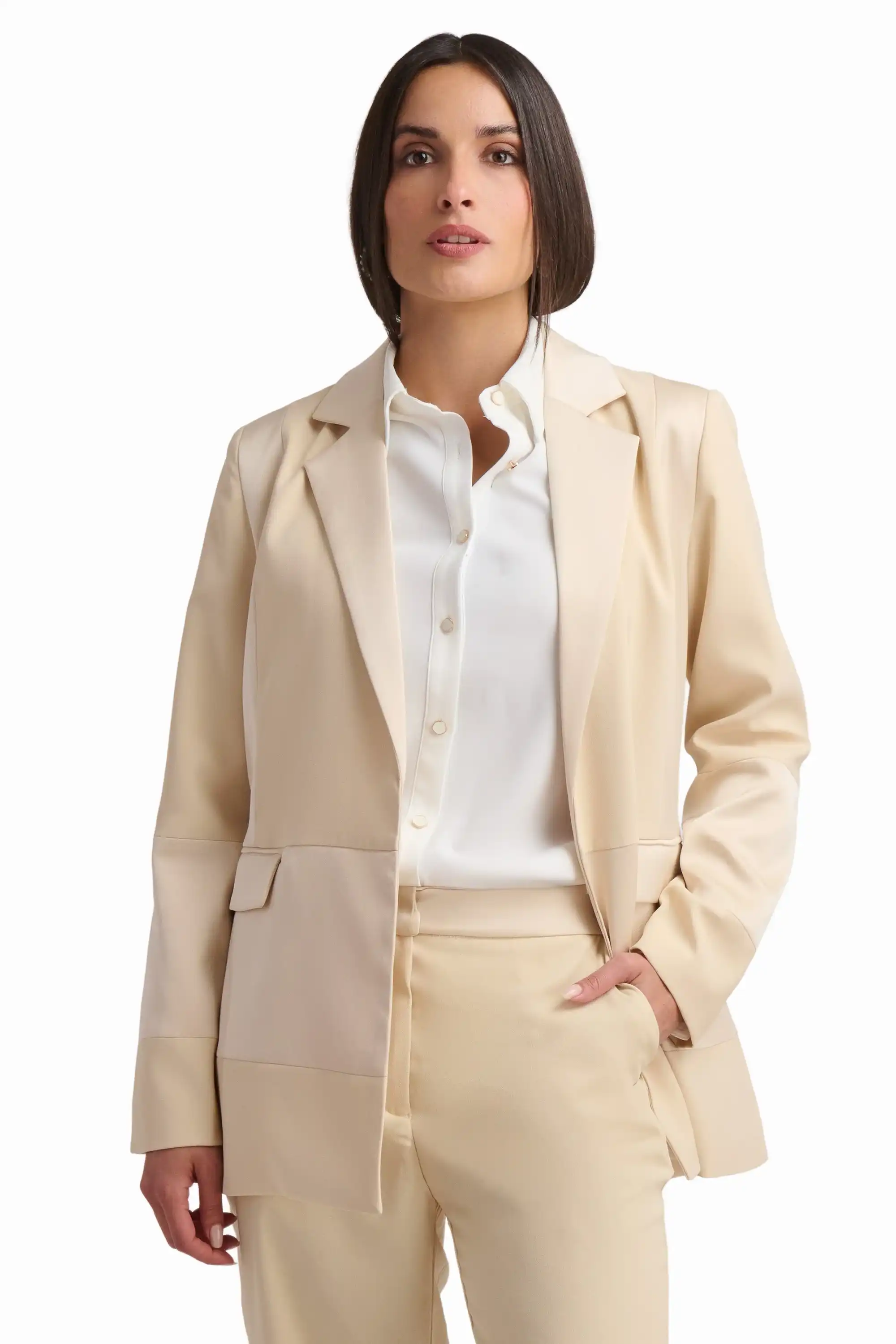 Cream Belted Tailored Blazer - Image 3