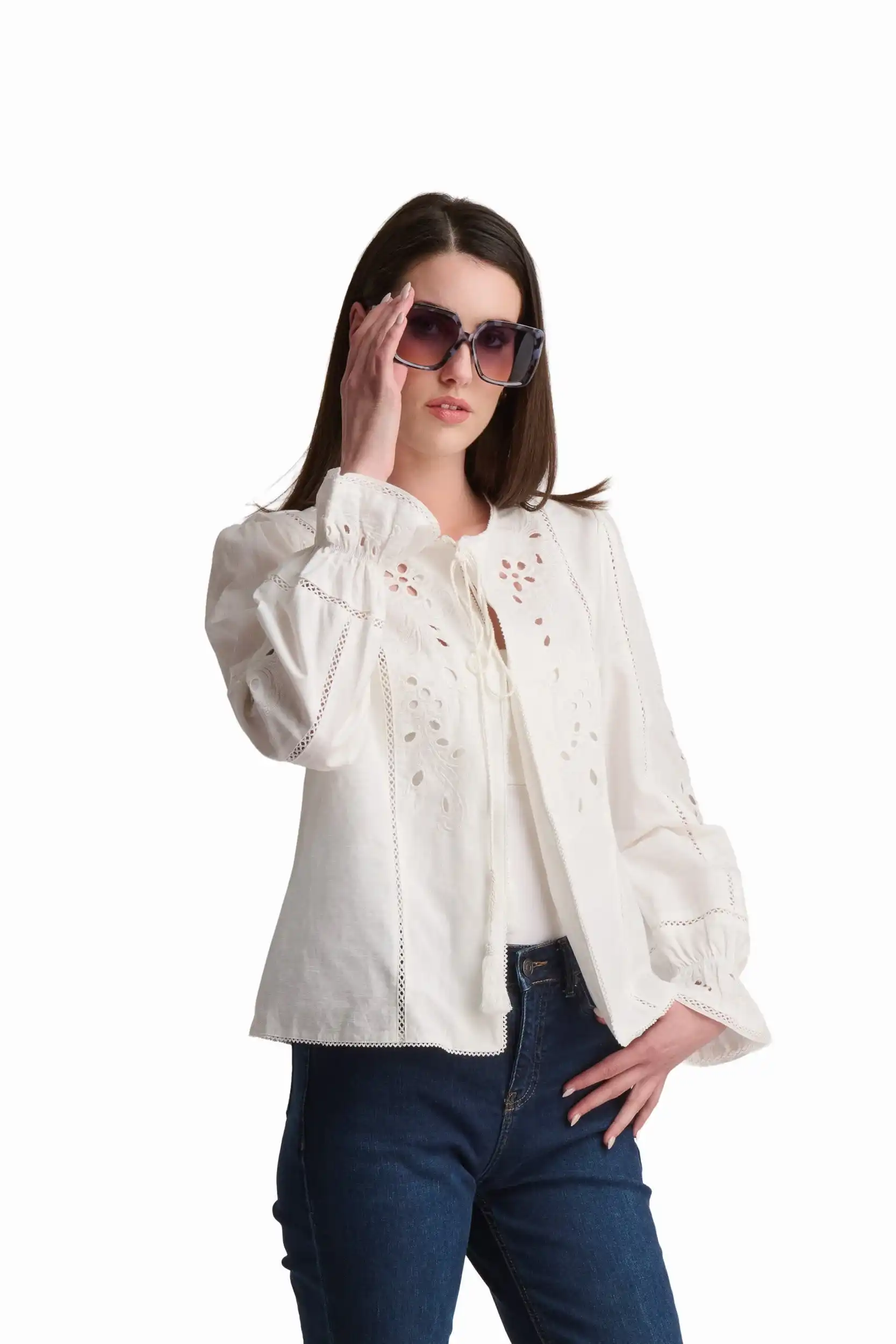 Embroidered Linen Blend Jacket - Image 3