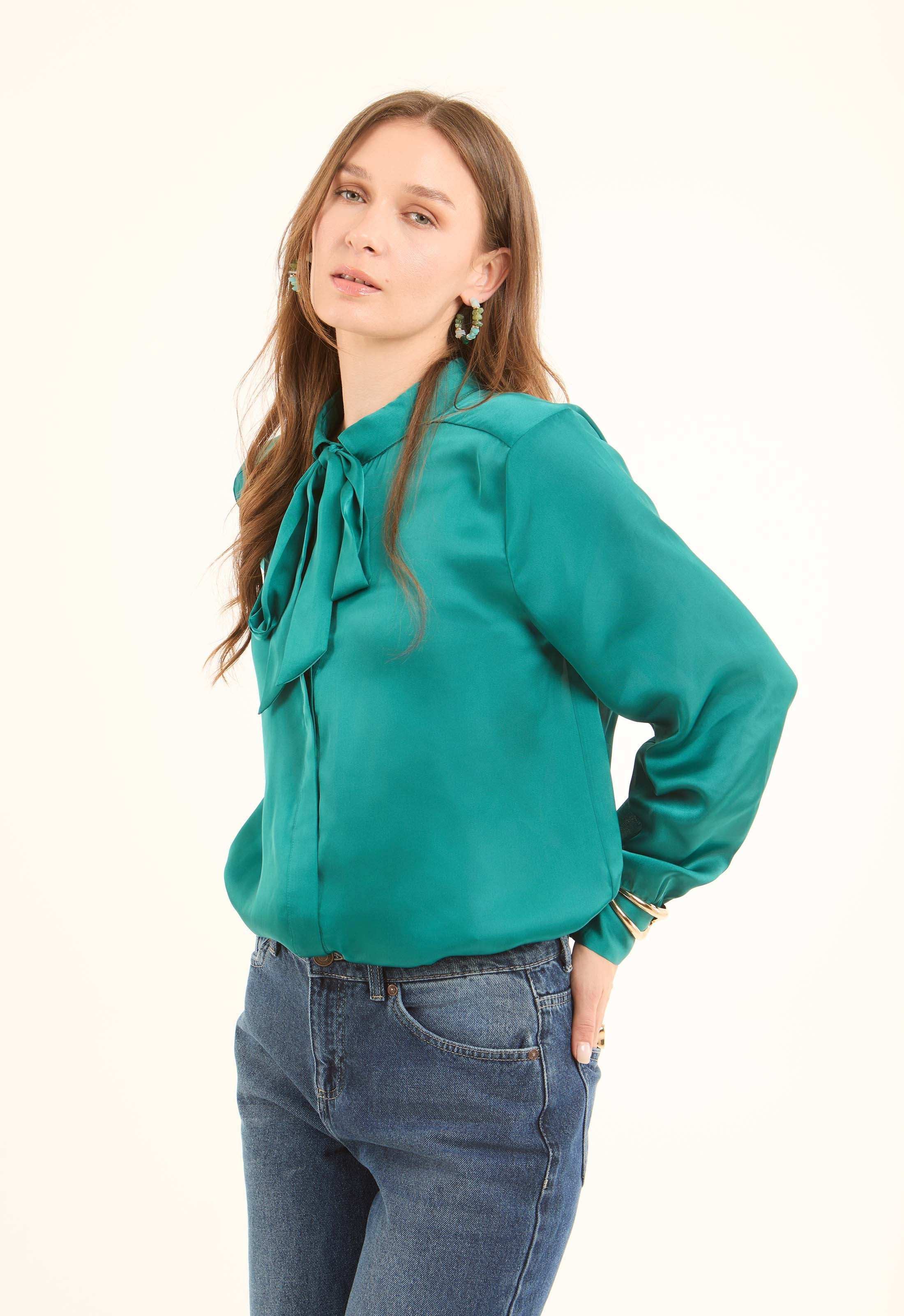Bow-Neck Satin Shirt - Image 14