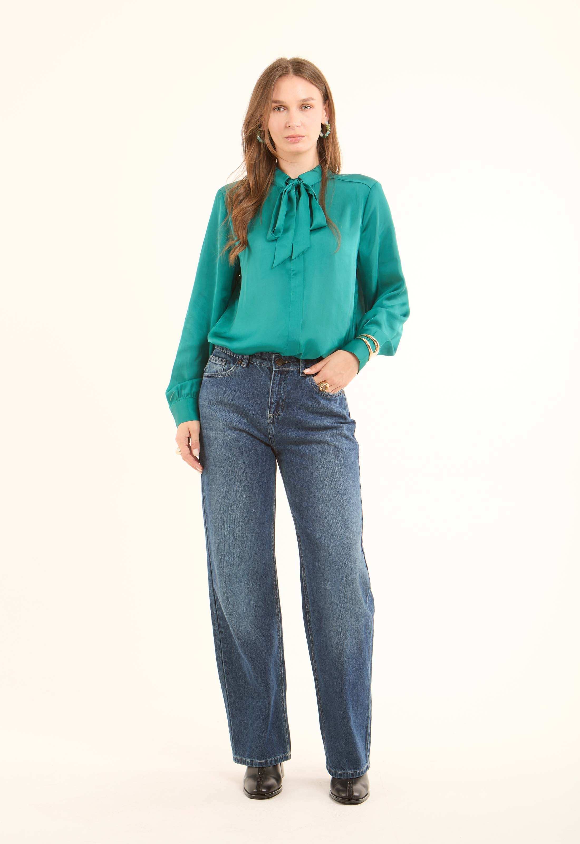 Bow-Neck Satin Shirt - Image 16