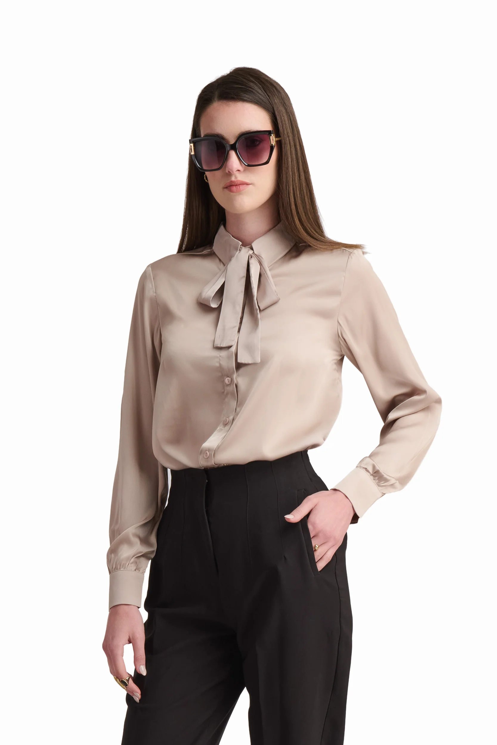 Bow-Neck Satin Shirt - Image 2