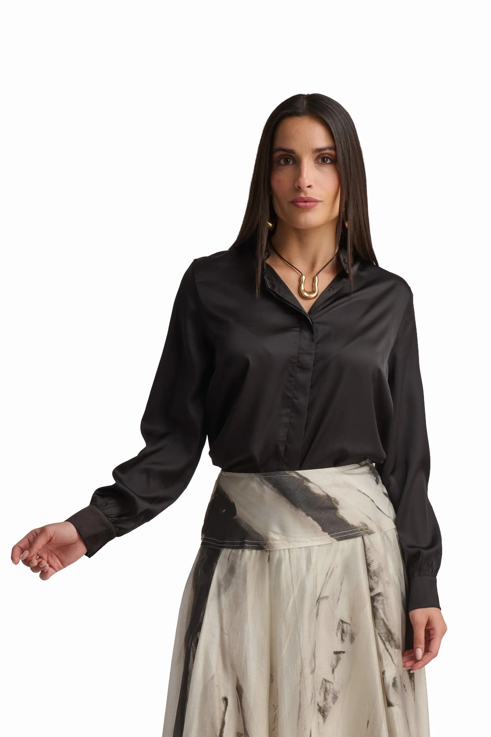 Bow-Neck Satin Shirt - Image 6