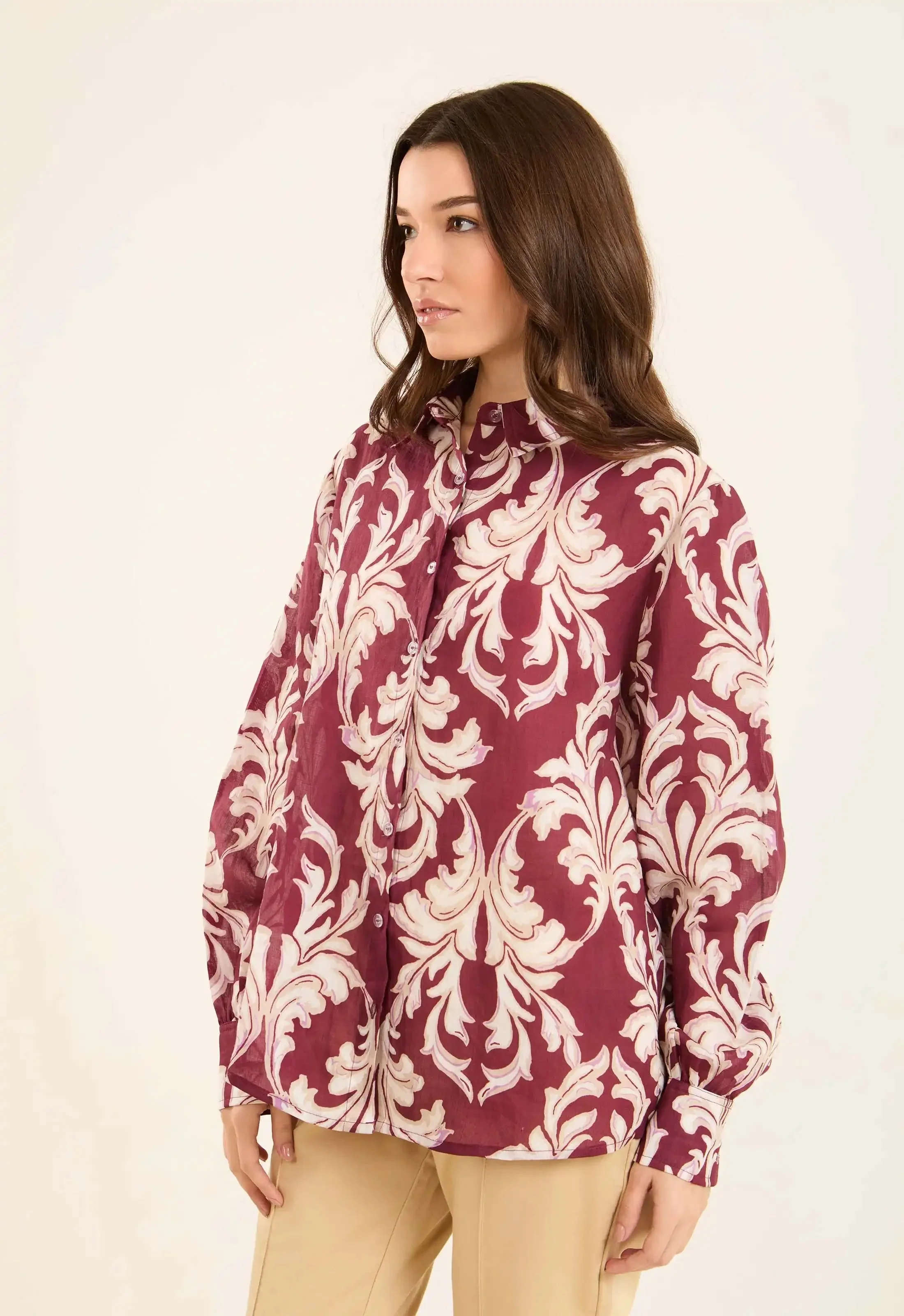 Printed Ramie Buttoned Long Shirt - Image 2