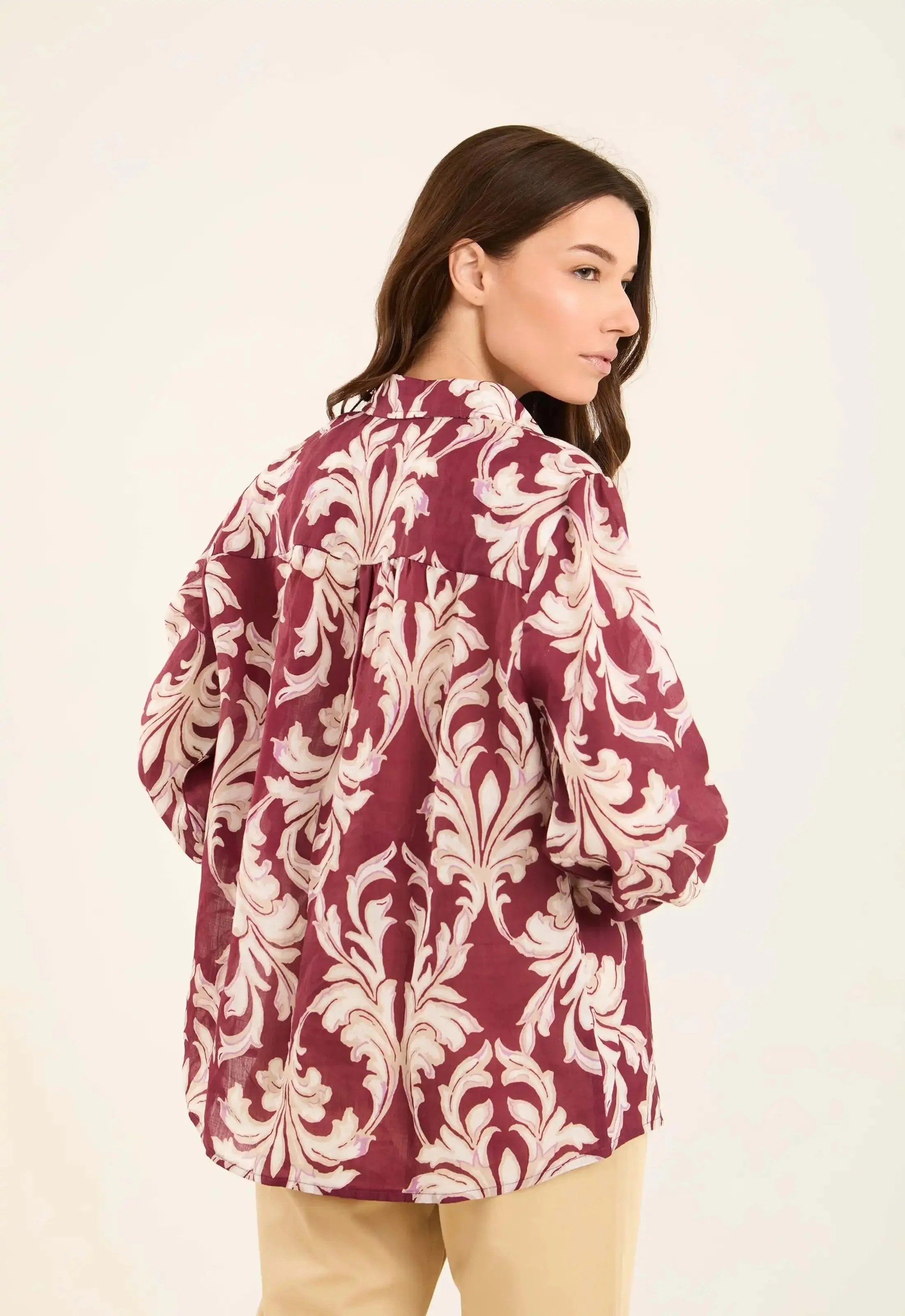 Printed Ramie Buttoned Long Shirt - Image 3