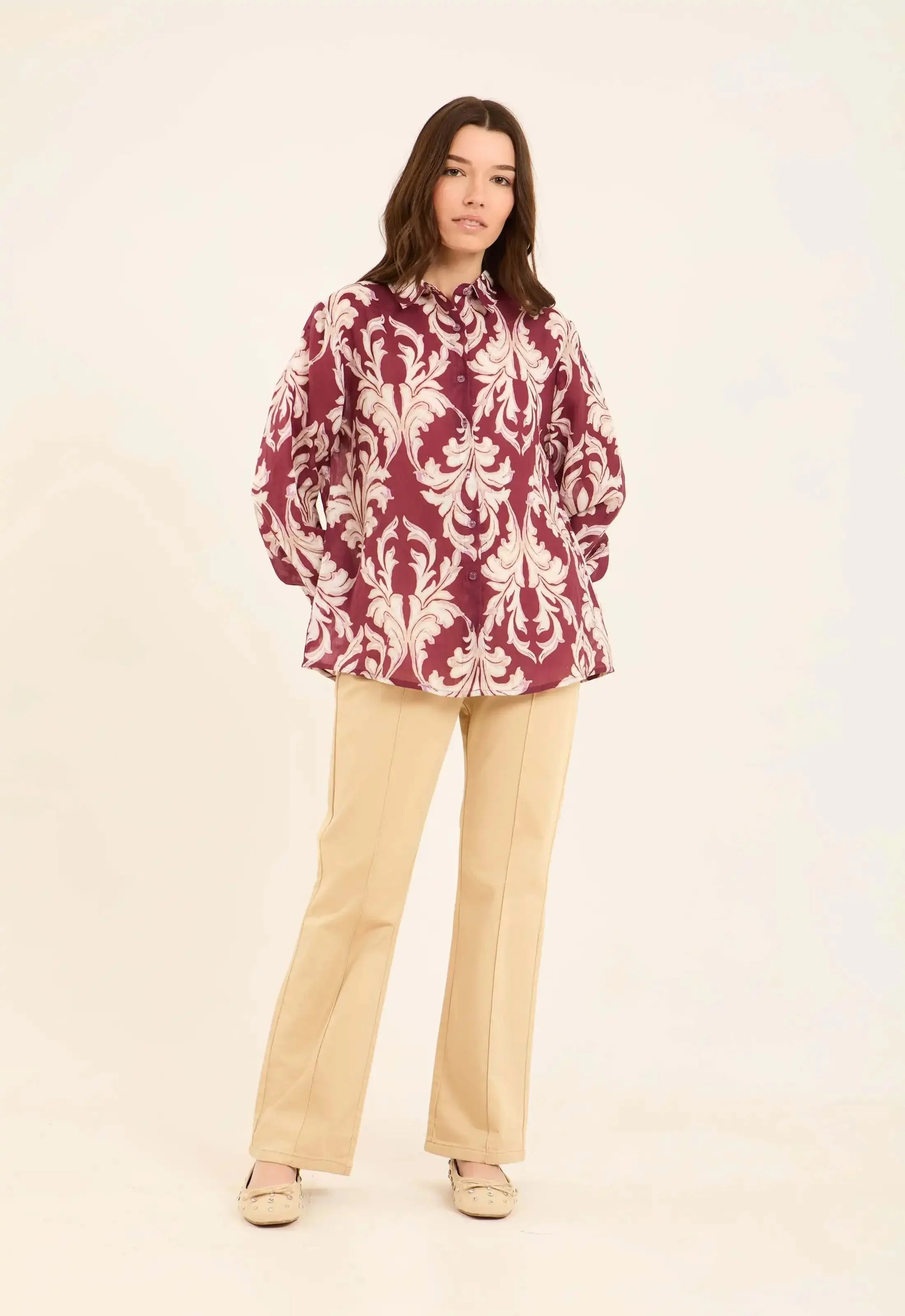 Printed Ramie Buttoned Long Shirt - Image 4